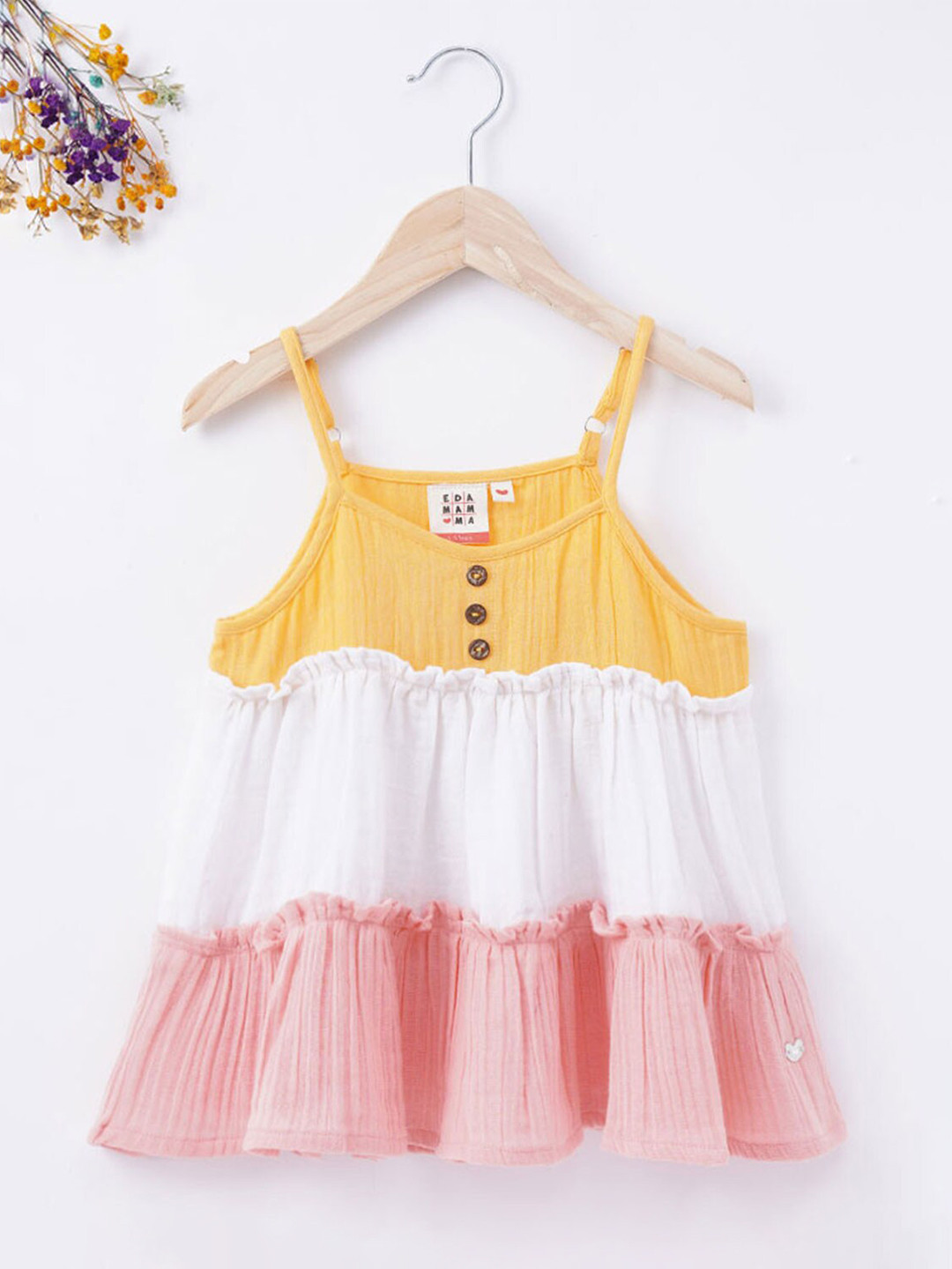 

Ed-a-Mamma Girls Shoulder Straps Tiered Cotton Top, Yellow