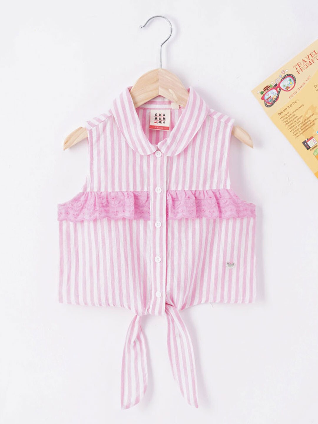 

Ed-a-Mamma Girls Striped Schiffli Cotton Shirt Style Top, Pink