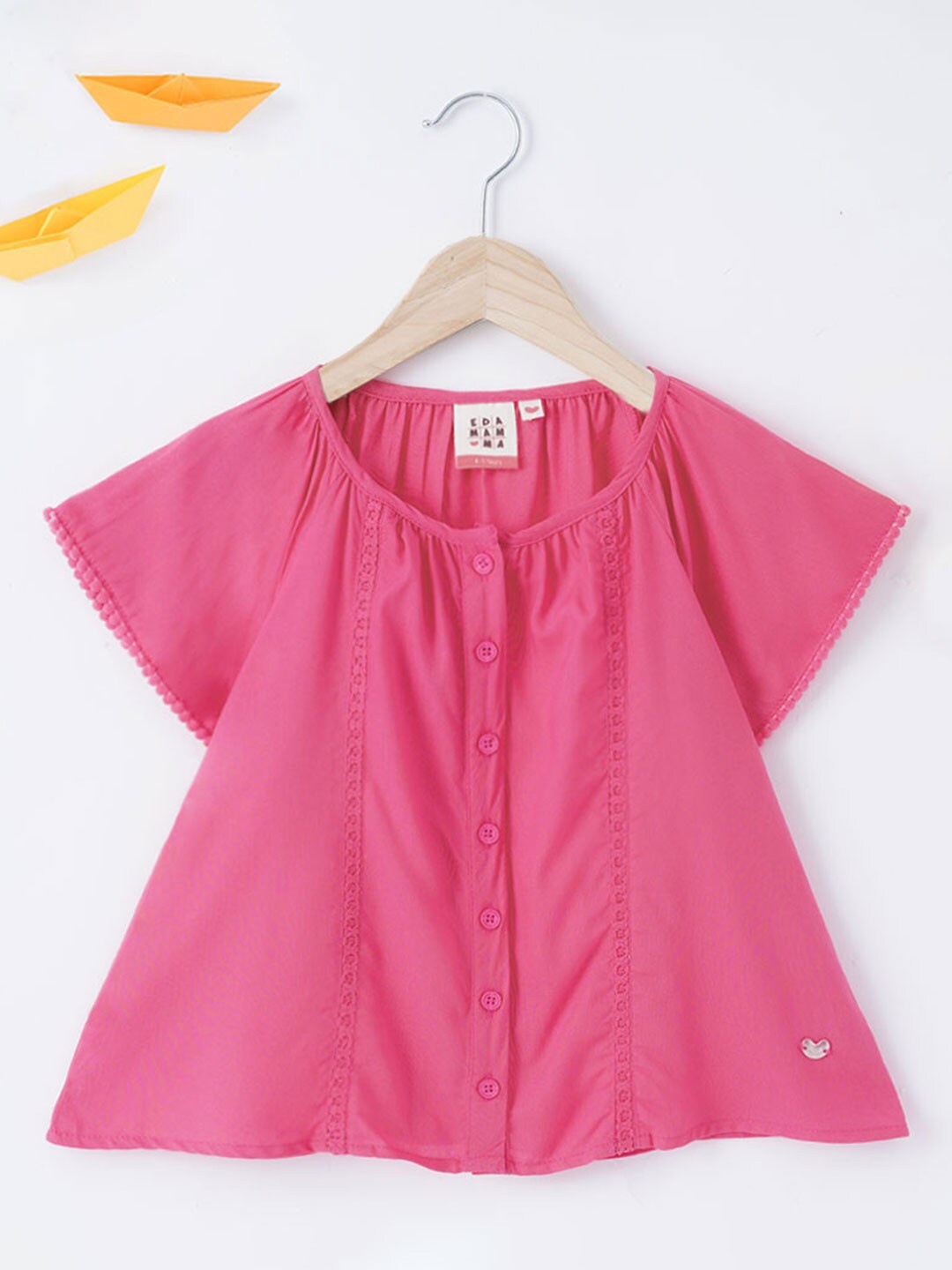 Ed-a-Mamma Girls Round Neck Raglan Sleeve A-Line Top, Pink