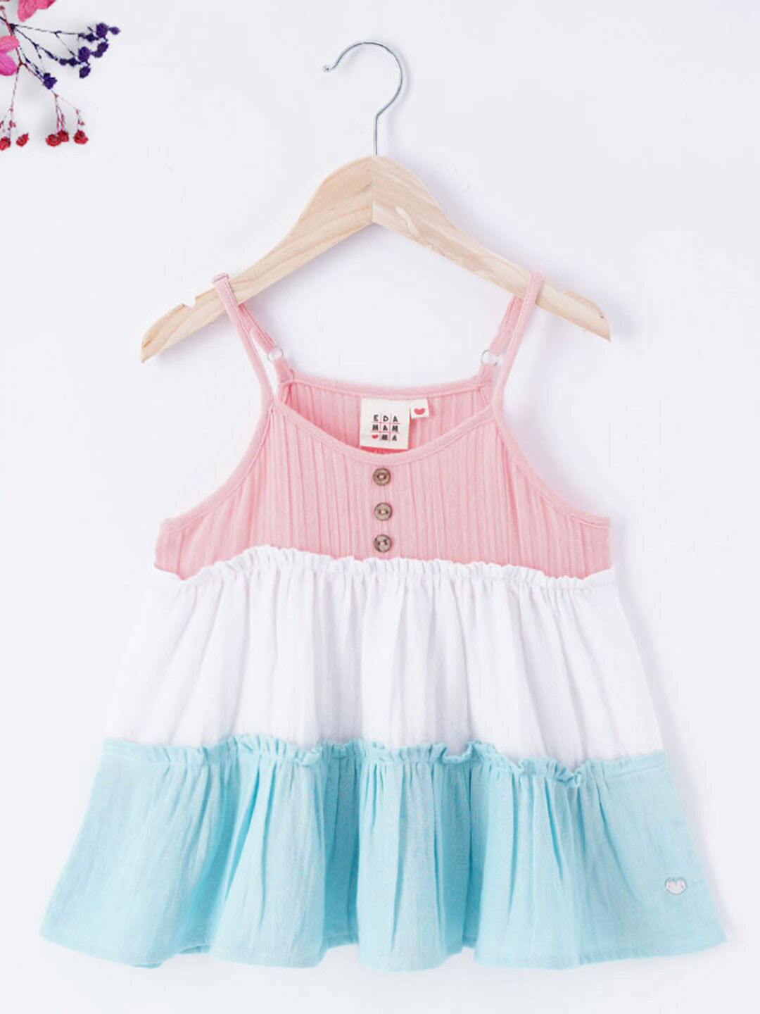 

Ed-a-Mamma Girls Striped Shoulder Straps Cotton Top, Blue