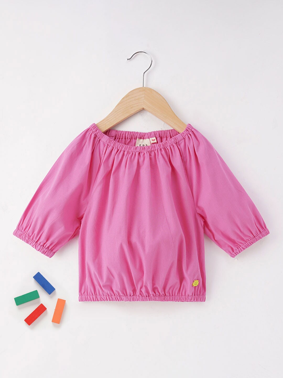 

Ed-a-Mamma Girls Gathered Regular Cotton Crop Top, Pink