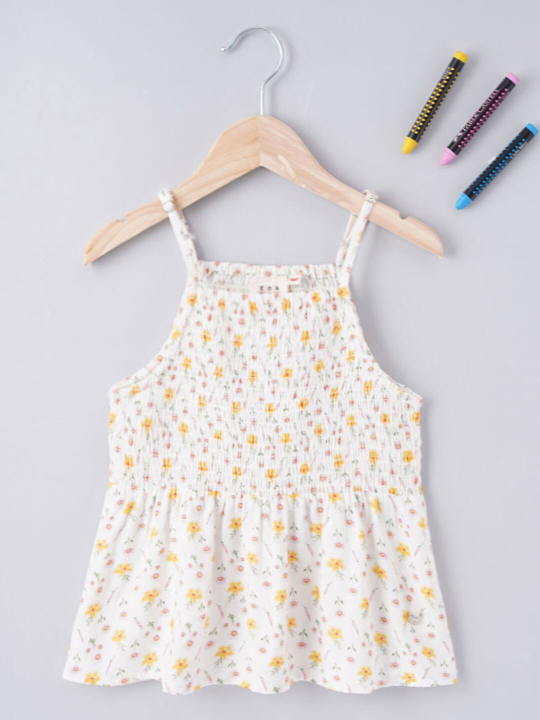 

Ed-a-Mamma Floral Printed Smocked A-Line Cotton Top, Off white