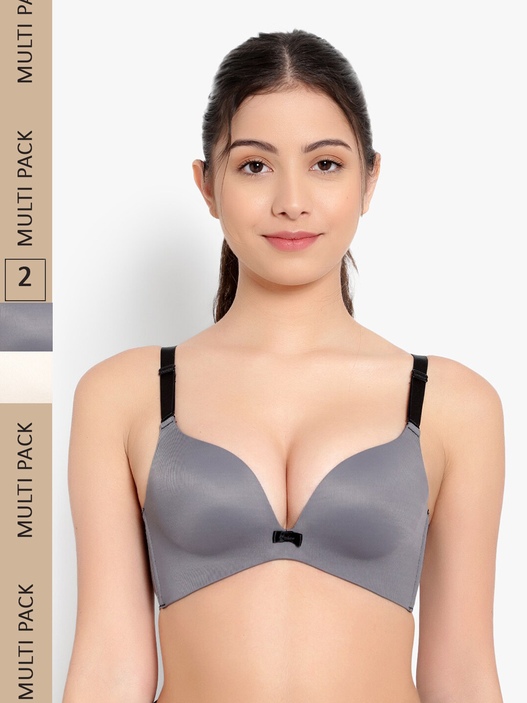 

PARKHA Pack of 2 Heavily Padded Seamless Side Bone Plunge Bra, Beige