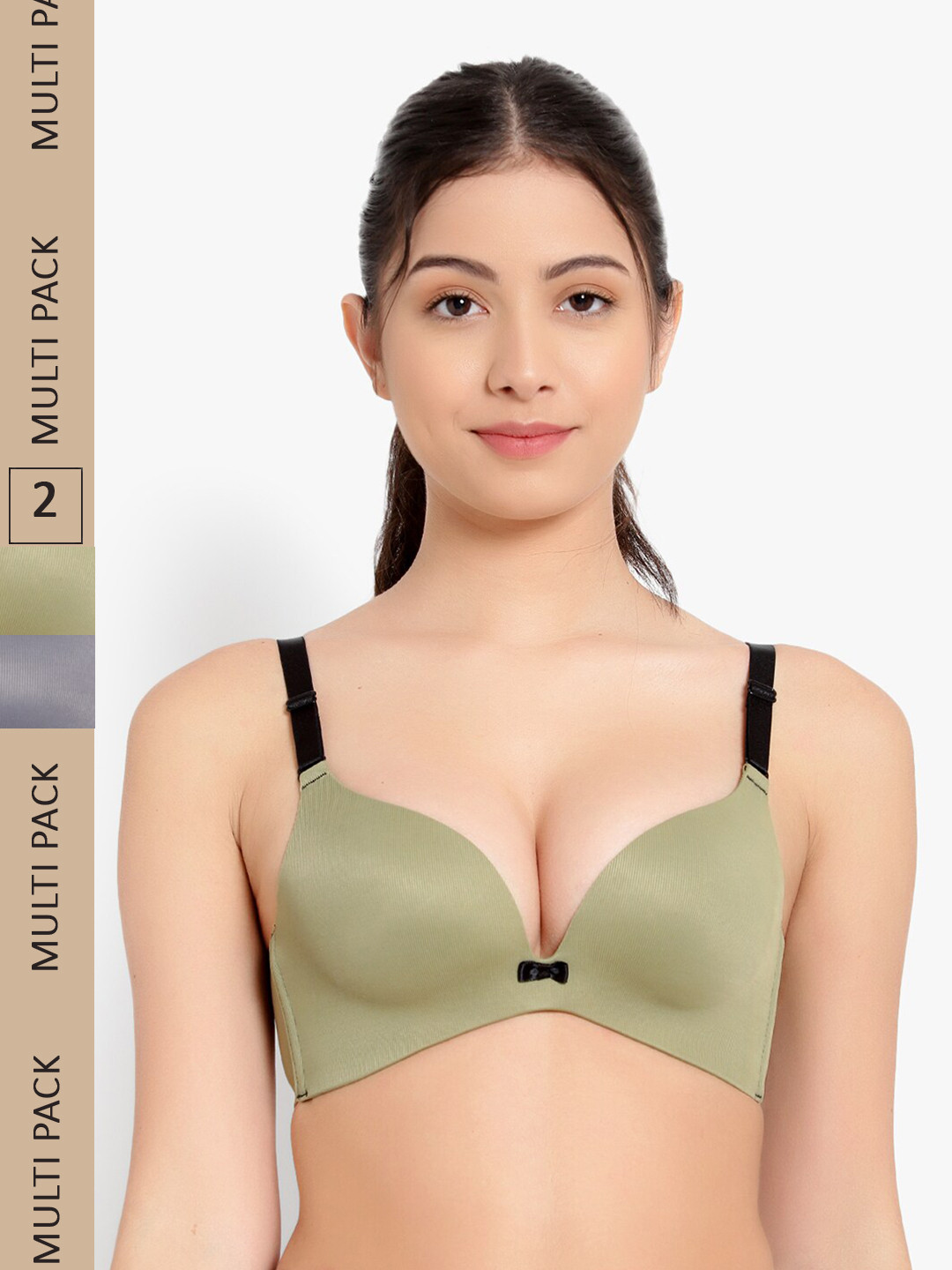 

PARKHA Pack of 2 Heavily Padded Seamless Side Bone Plunge Bra, Grey