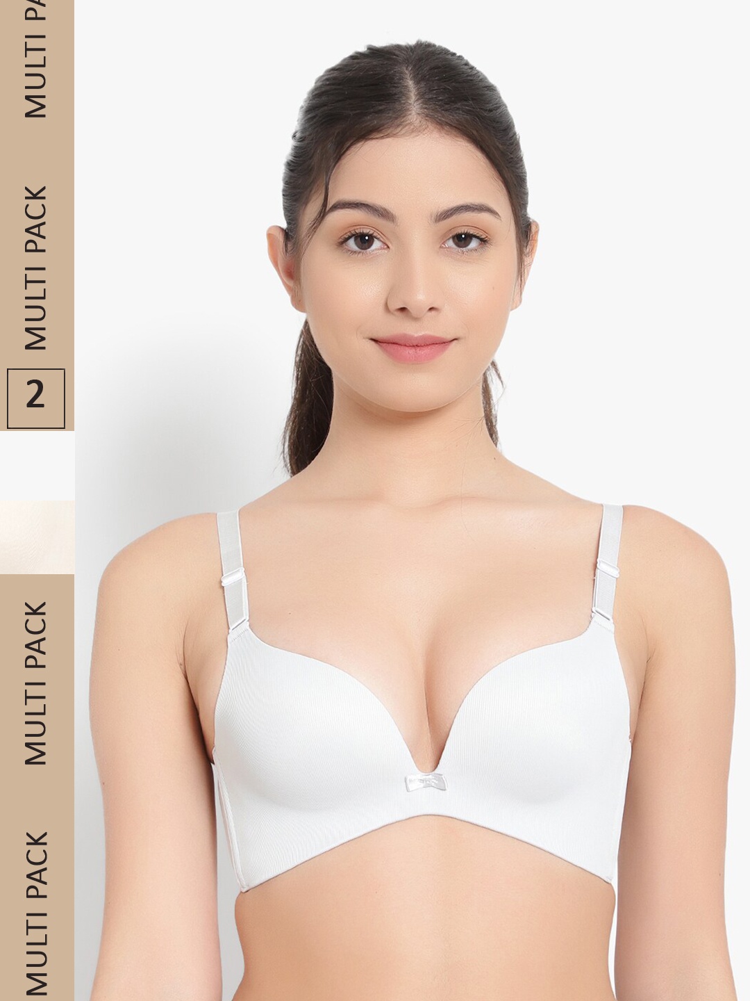

PARKHA Pack of 2 Heavily Padded Seamless Side Bone Plunge Bra, White
