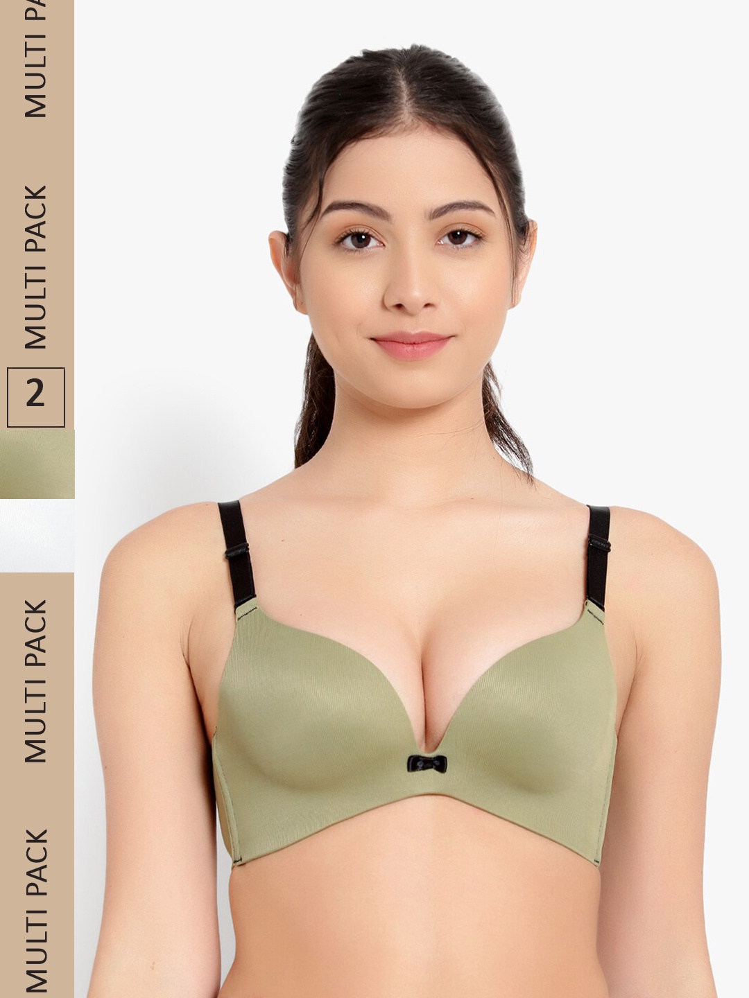 

PARKHA Pack of 2 Heavily Padded Seamless Side Bone Plunge Bra, Green