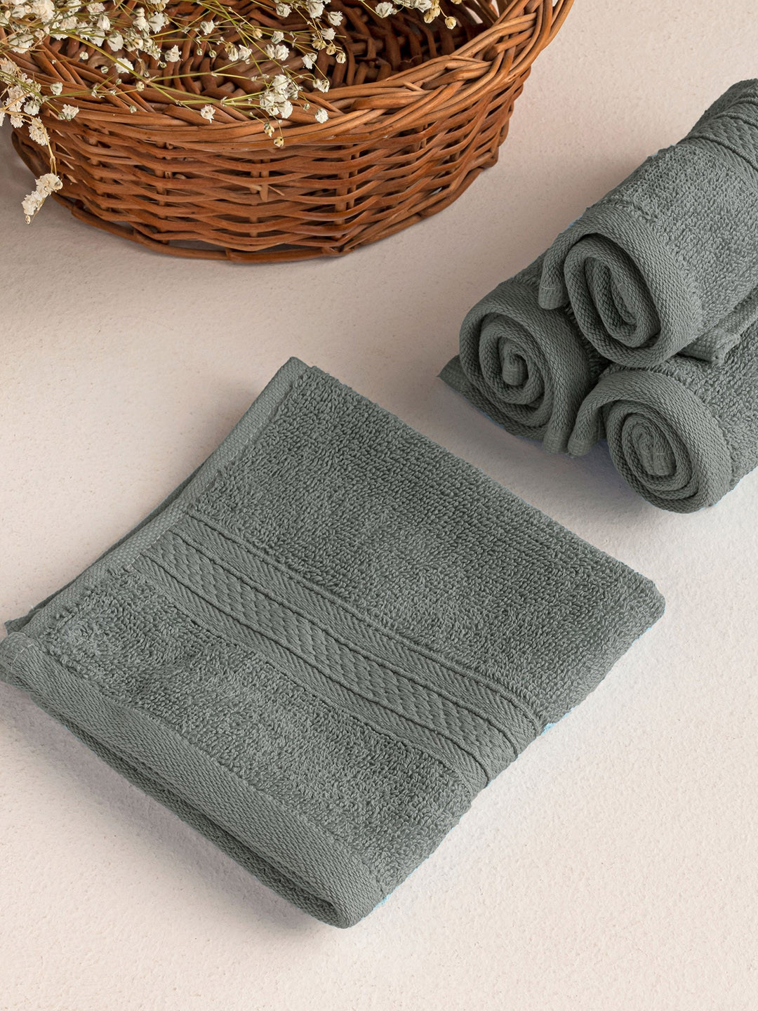 

HOMEMONDE Grey 10 Pieces 500 GSM Pure Cotton Face Towels
