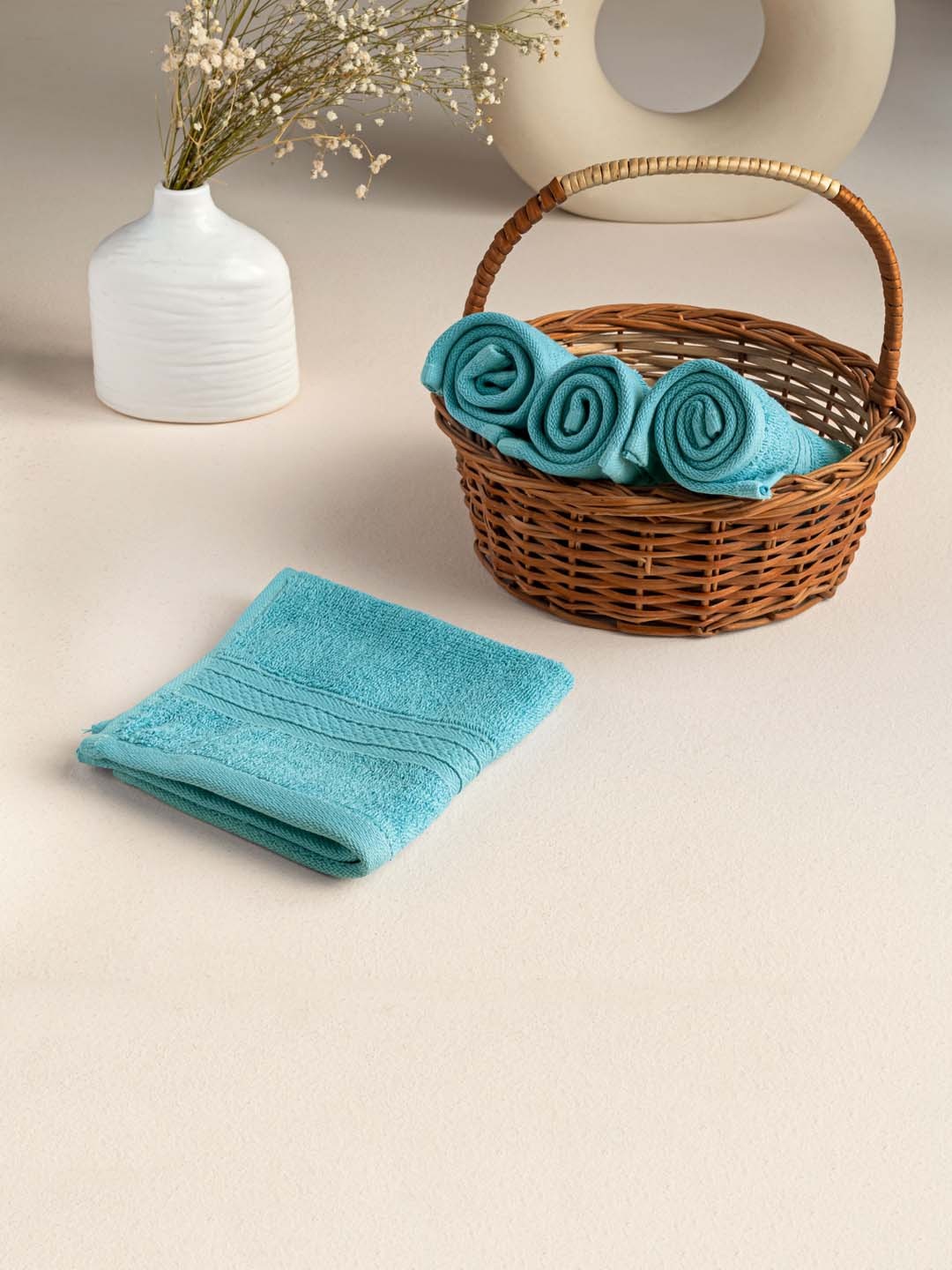 

HOMEMONDE Turquoise Blue 4 Pieces 500 GSM Pure Cotton Face Towels