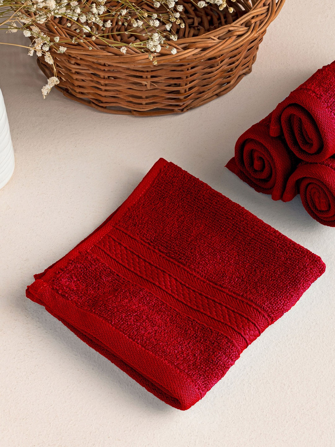 

HOMEMONDE Red 10 Pieces 500 GSM Pure Cotton Face Towels