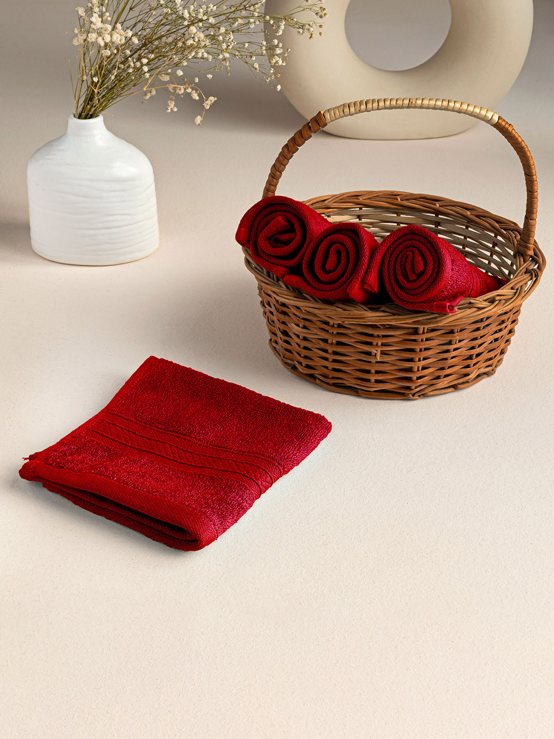 

HOMEMONDE Red 4 Pieces 500 GSM Pure Cotton Face Towels