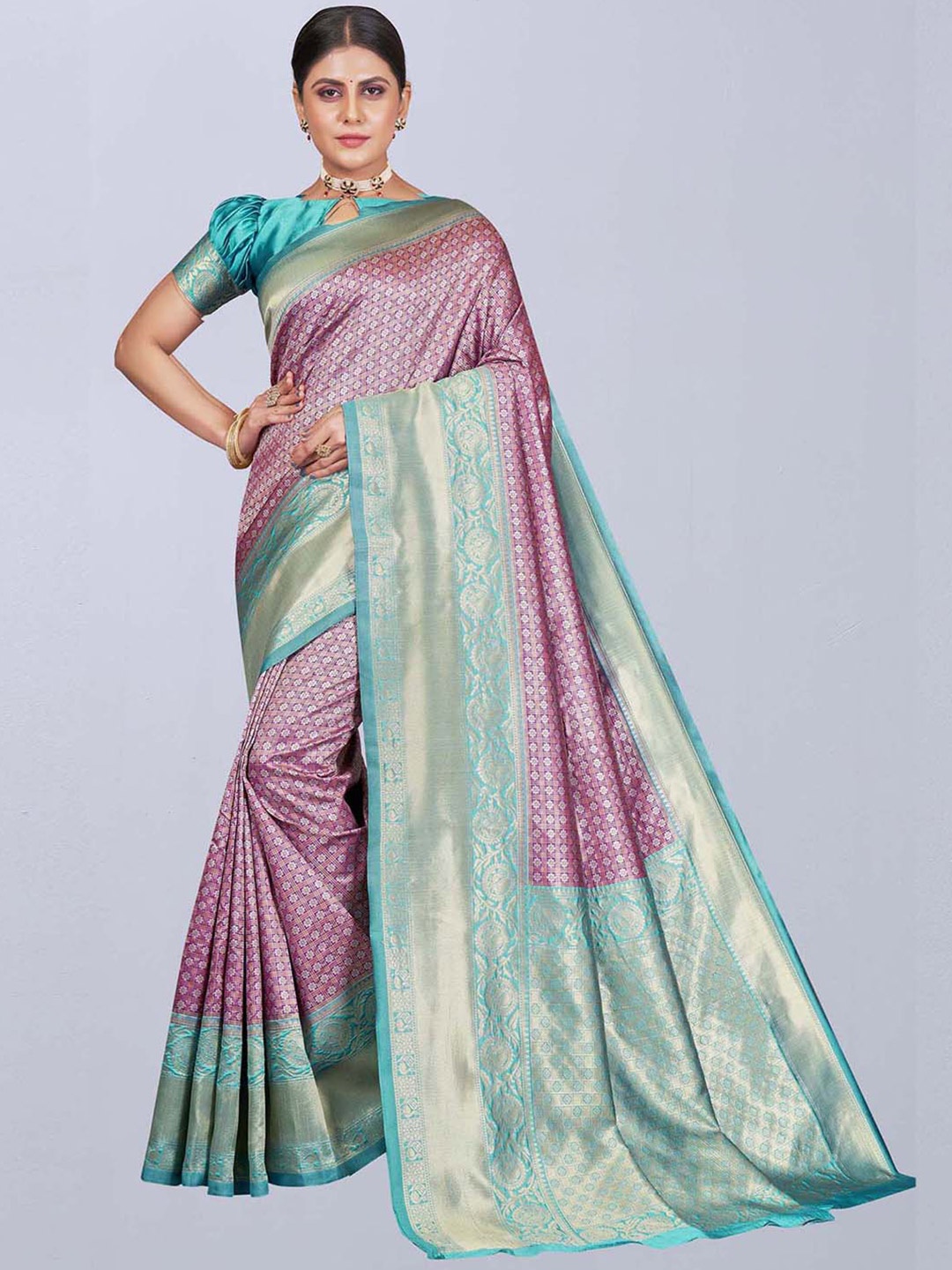 

Mitera Ethnic Motifs Woven Design Zari Banarasi Saree, Purple