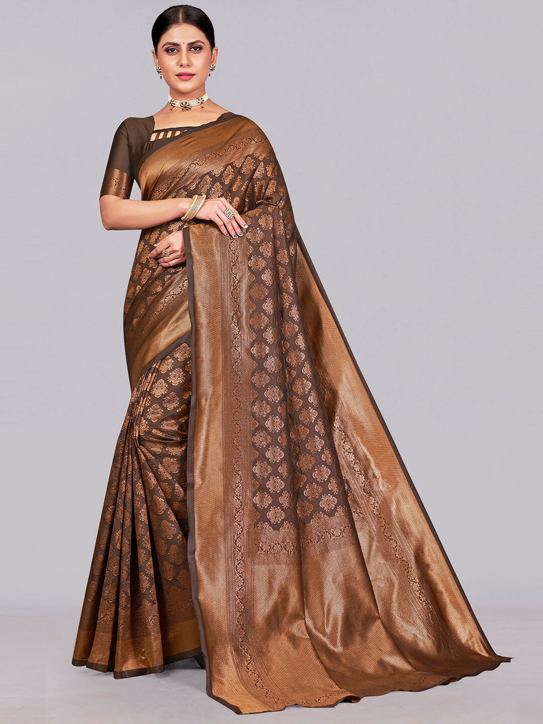 

SIRIL Woven Design Zari Banarasi Saree, Brown