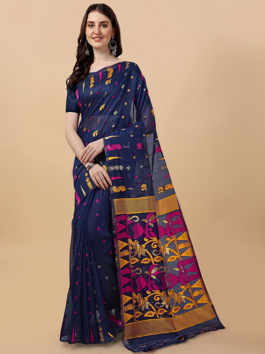 

TEREZA Woven Design Jamdani Saree, Blue