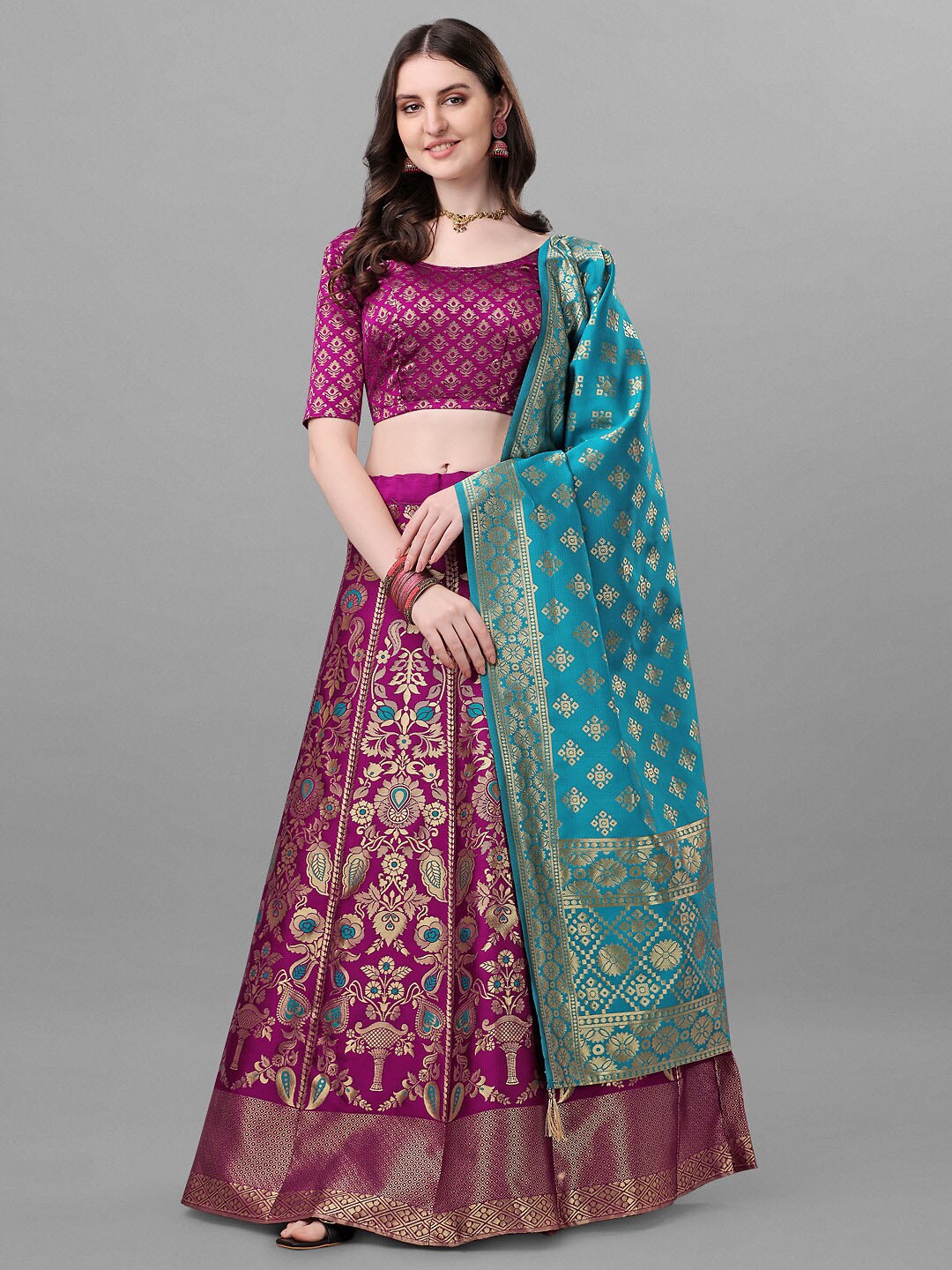 

Fashion Basket Semi-Stitched Lehenga & Unstitched Blouse With Dupatta, Purple