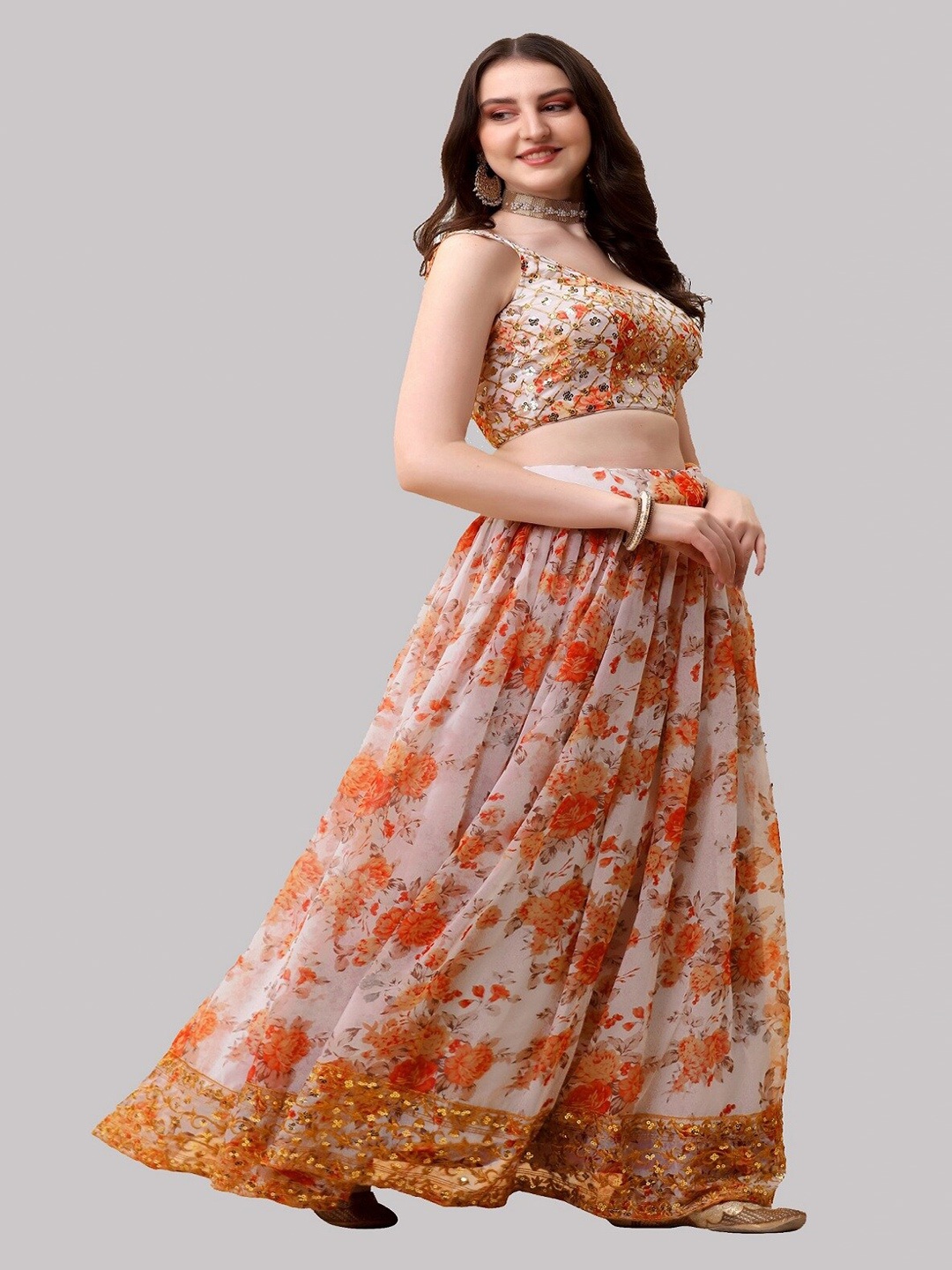 

Fashion Basket Embroidered Semi-Stitched Lehenga & Unstitched Blouse With Dupatta, White