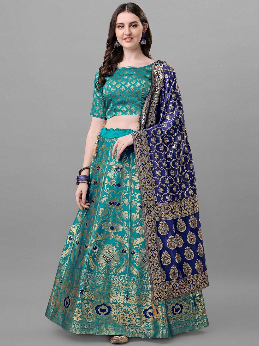 Fashion Basket Semi-Stitched Lehenga & Unstitched Blouse With Dupatta, Blue