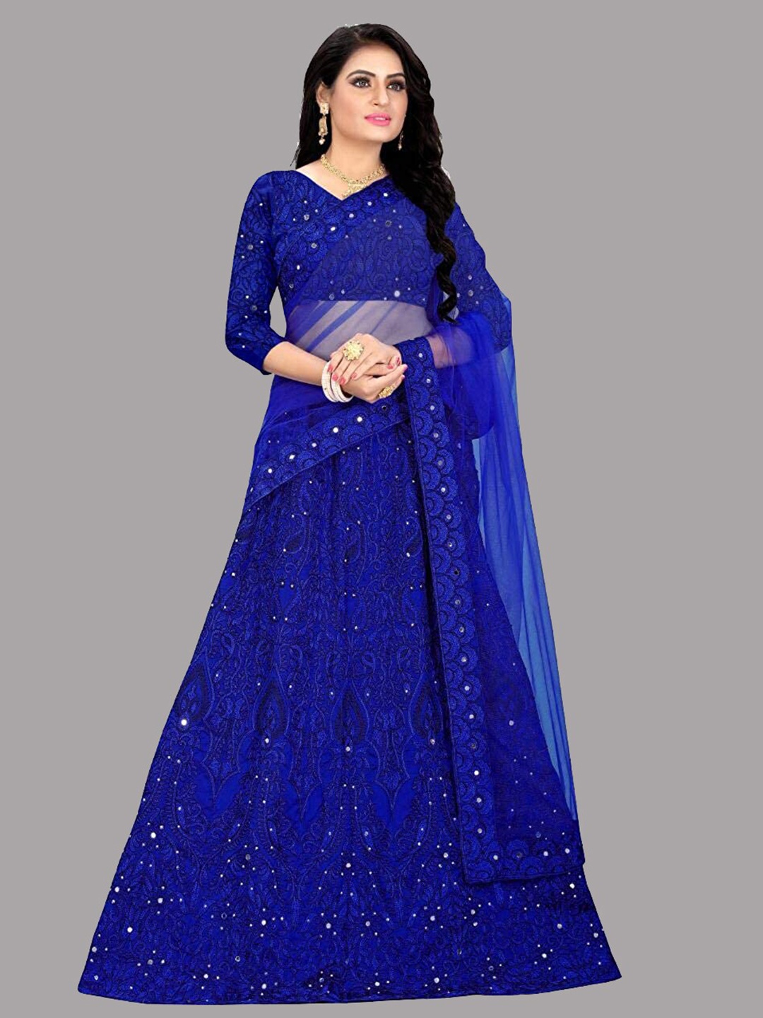 

Fashion Basket Embroidered Semi-Stitched Lehenga & Unstitched Blouse With Dupatta, Blue