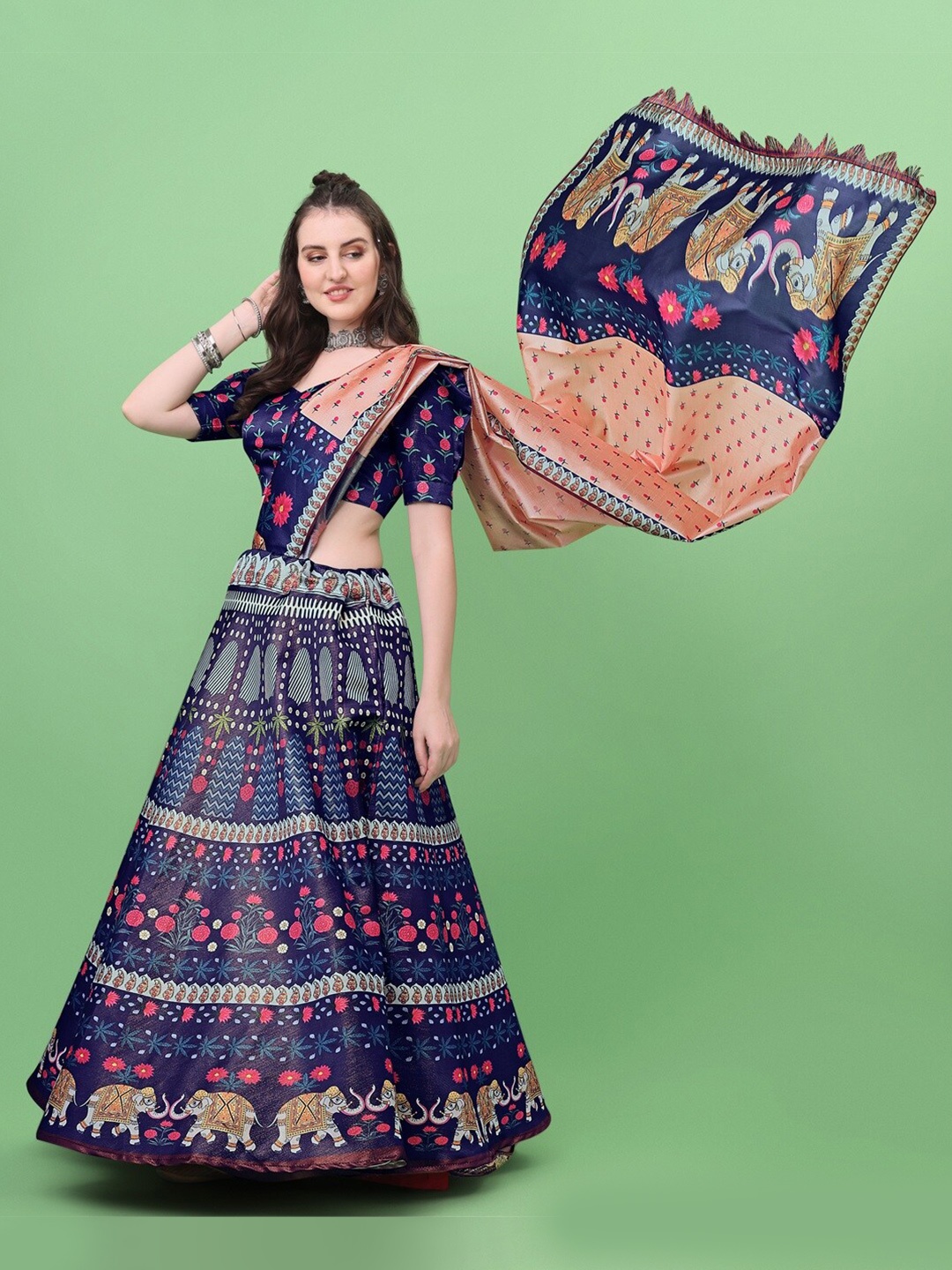 

Fashion Basket Semi-Stitched Lehenga & Unstitched Blouse With Dupatta, Blue