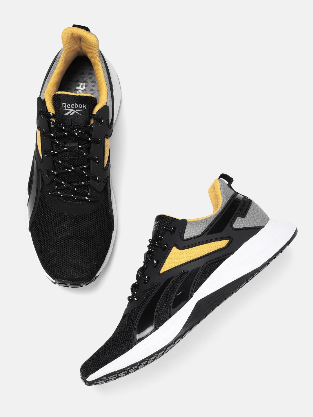 Reebok Men Brand Logo Detail Force Runner Running Shoes, Black