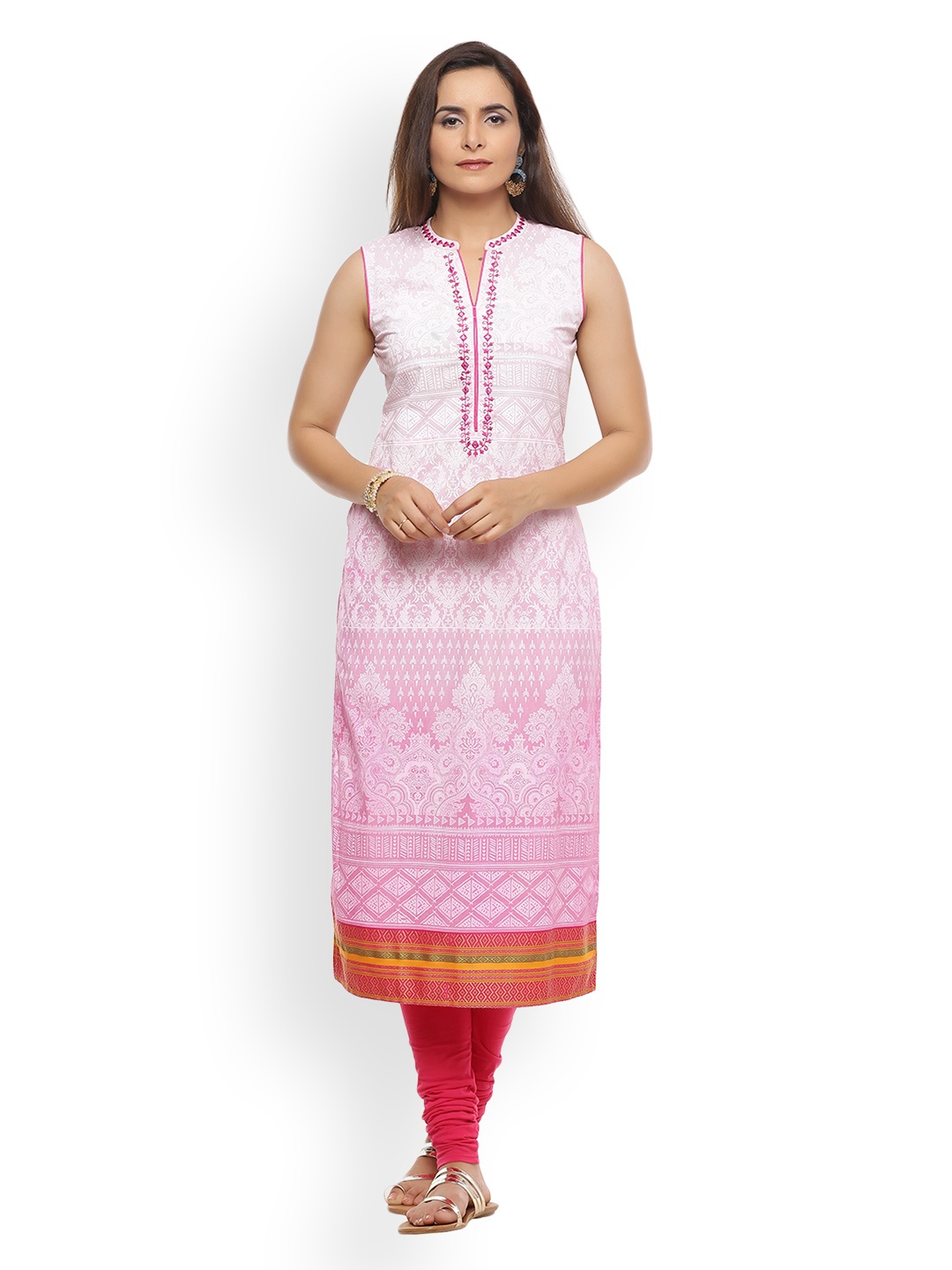 

Geroo Jaipur Pink Hand Embroidered Sleeveless Cotton Kurta, White