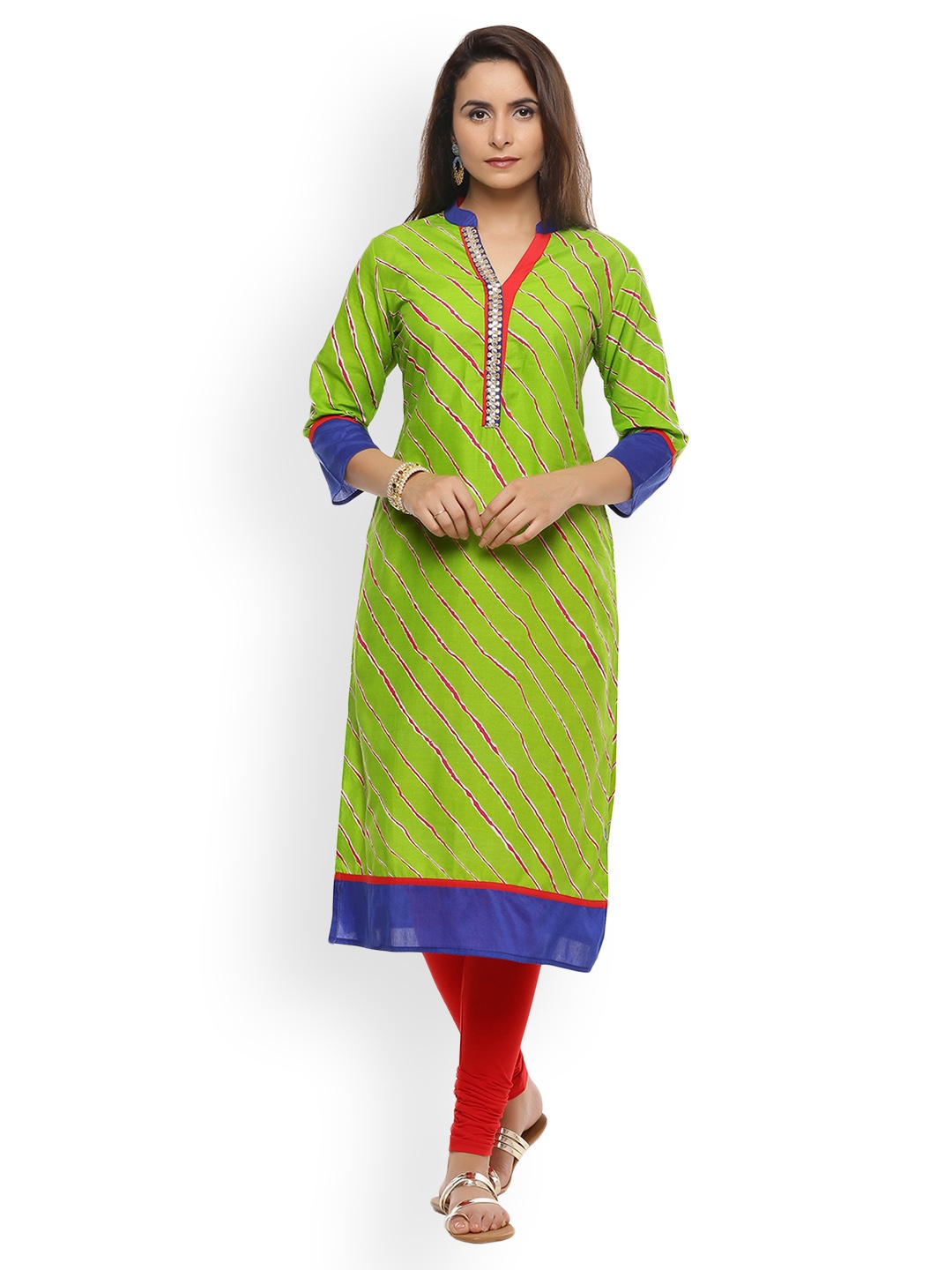 

Geroo Jaipur Green Leheriya Straight Cotton Kurta, Red