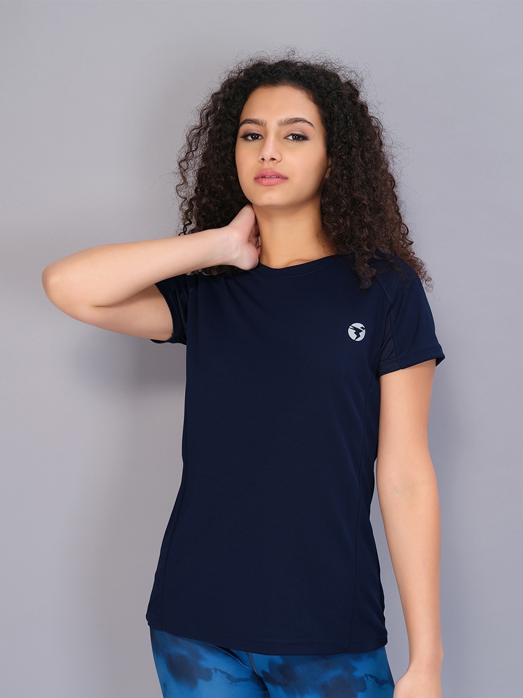 

Technosport Women Round Neck Antimicrobial Active T-shirt, Navy blue