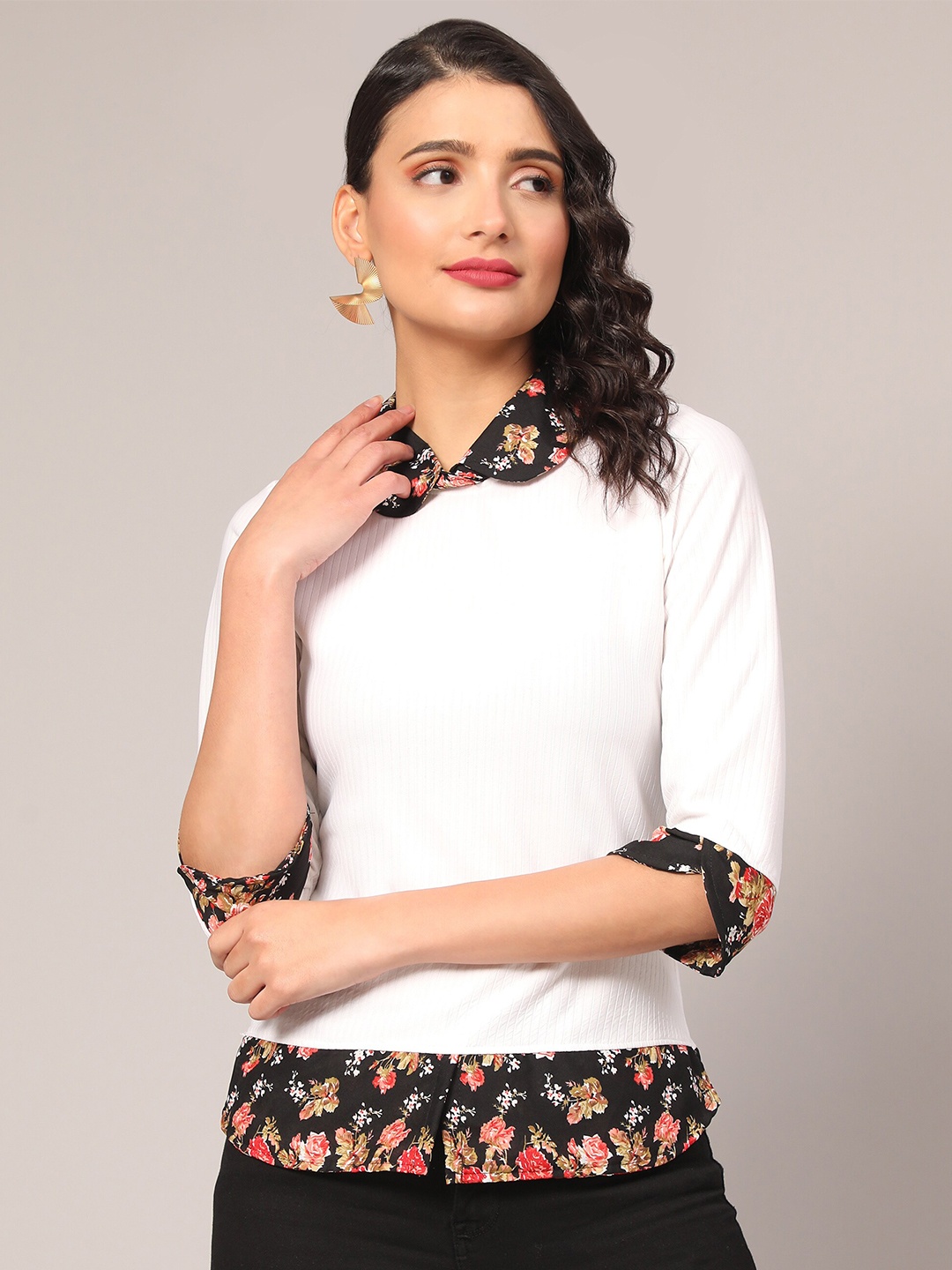 

Ekta Textiles Peter Pan Collar Regular Top, White
