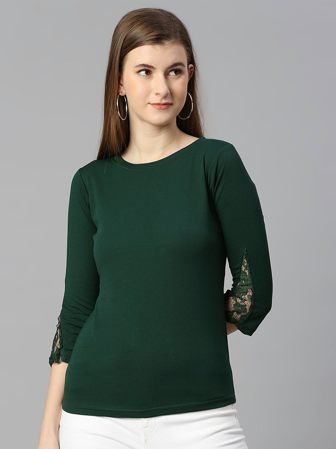 

Ekta Textiles Stylized Three-Quarter Sleeves Cotton Top, Green