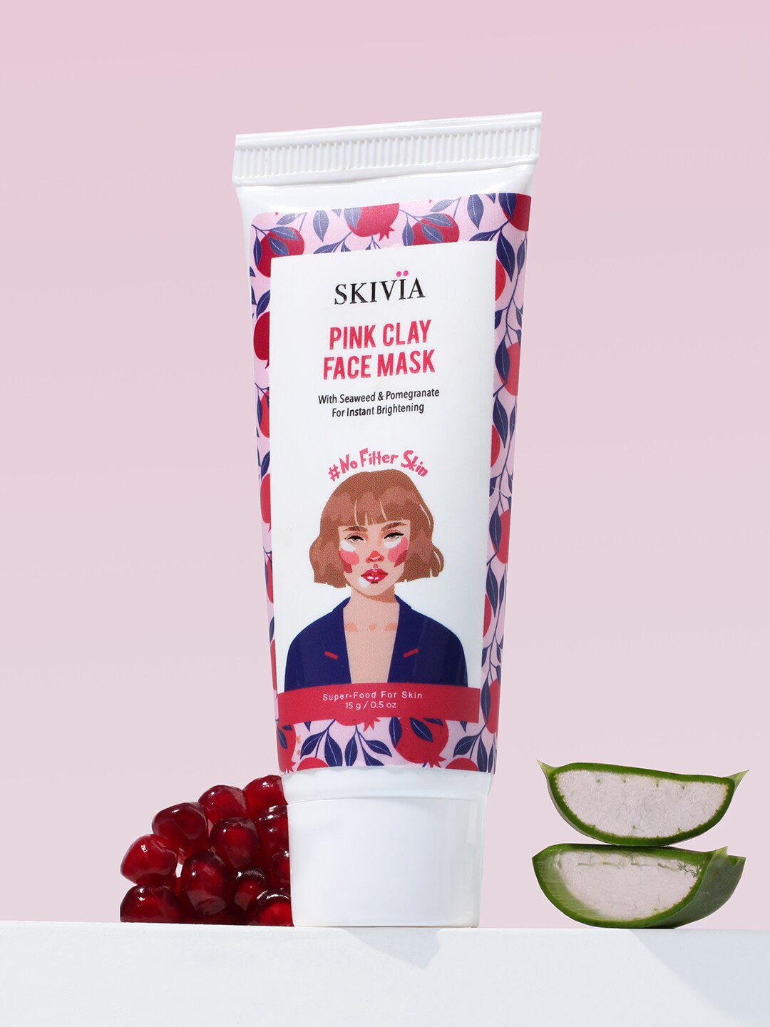 

SKIVIA Women No Filter Skin Pink Clay Mini Face Mask with Seaweed & Pomegranate - 15 g, White