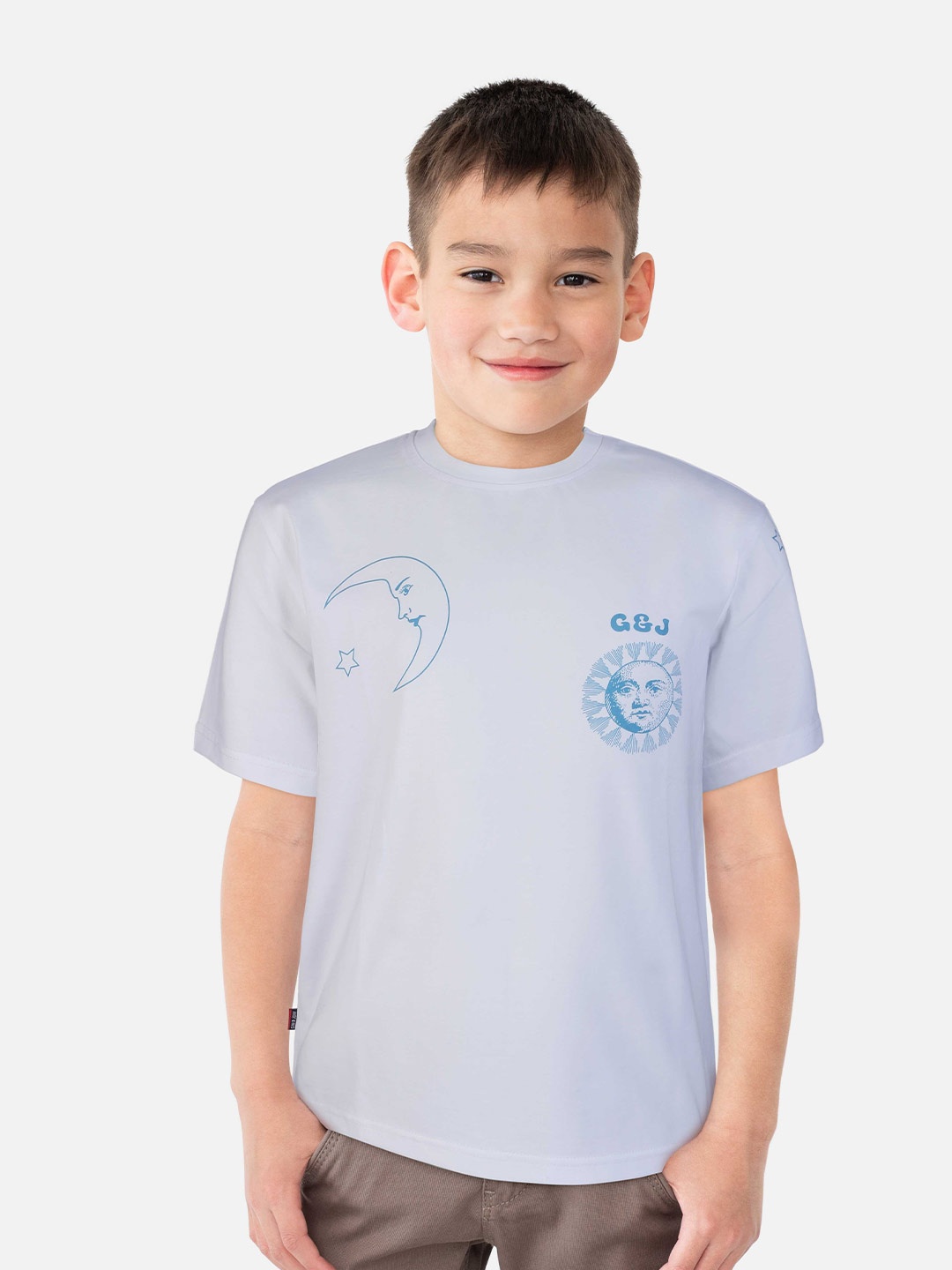 

Gini and Jony Boys Graphic Printed Cotton T-Shirt, White