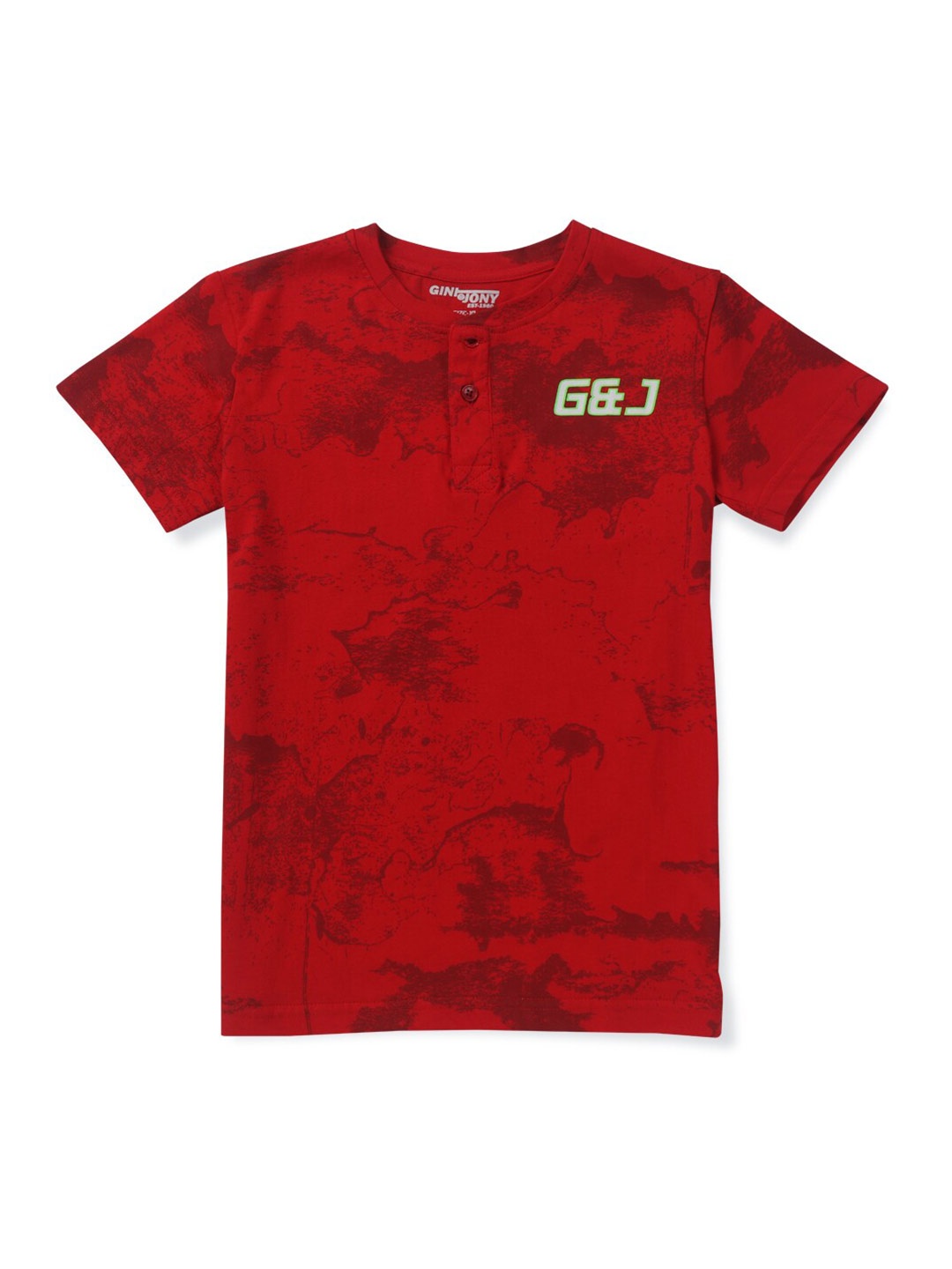 

Gini and Jony Boys Abstract Printed Henley Neck Cotton T-Shirt, Red