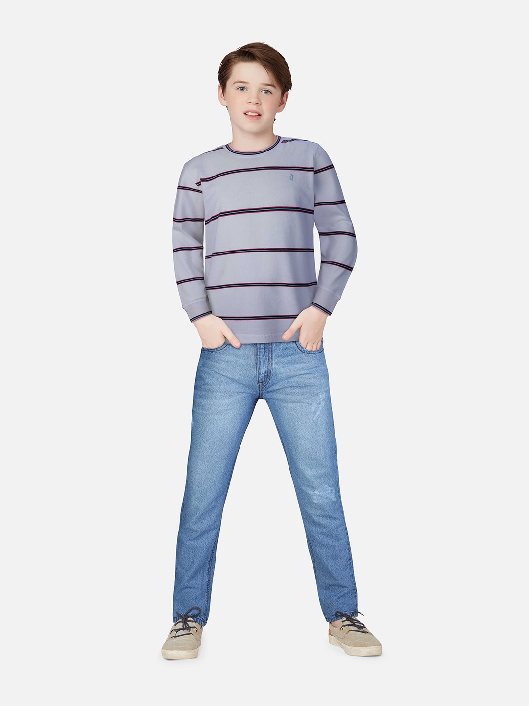 

Gini and Jony Boys Striped Cotton T-Shirt, White