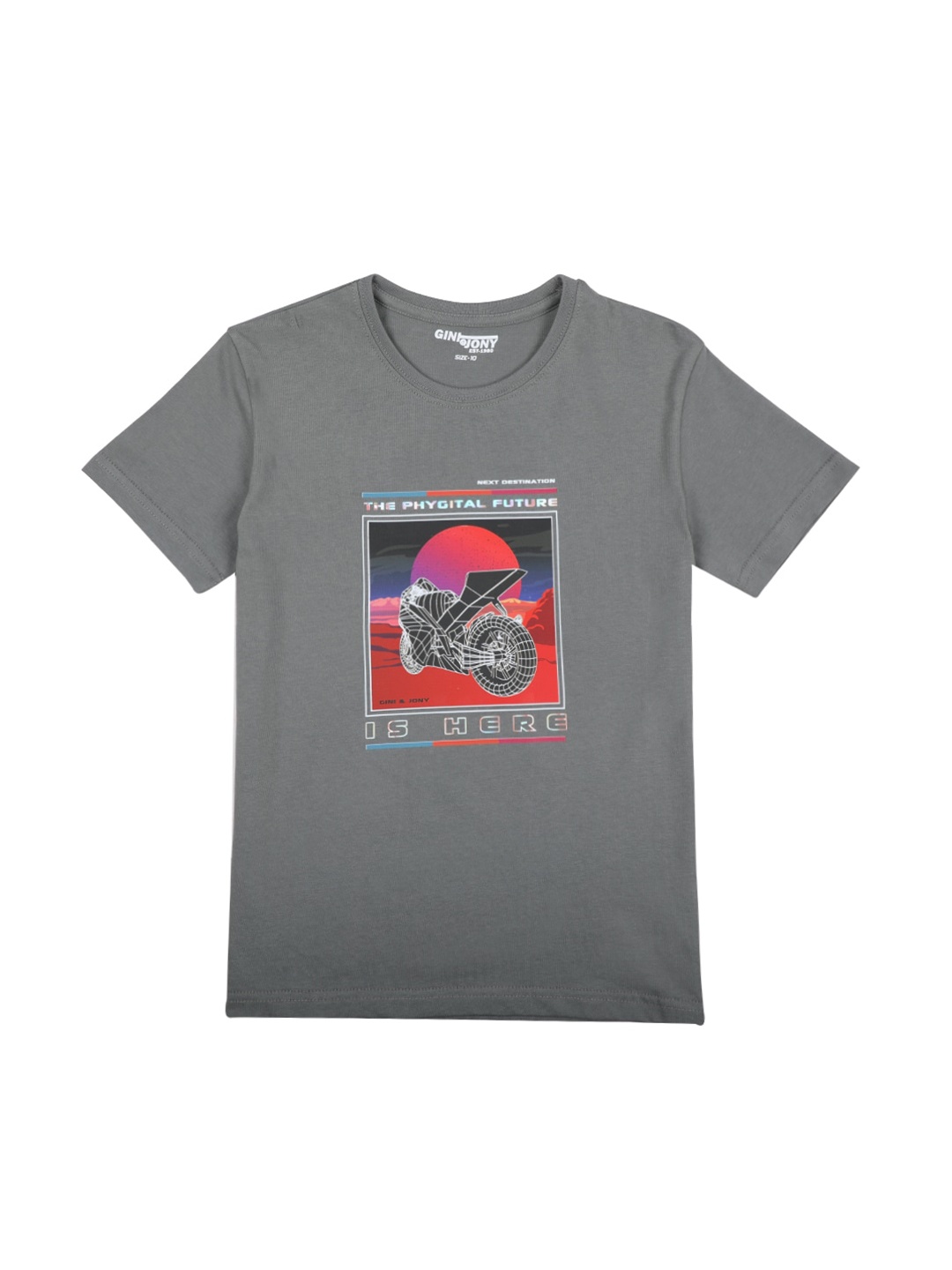 

Gini and Jony Boys Graphic Printed Cotton T-Shirt, Grey