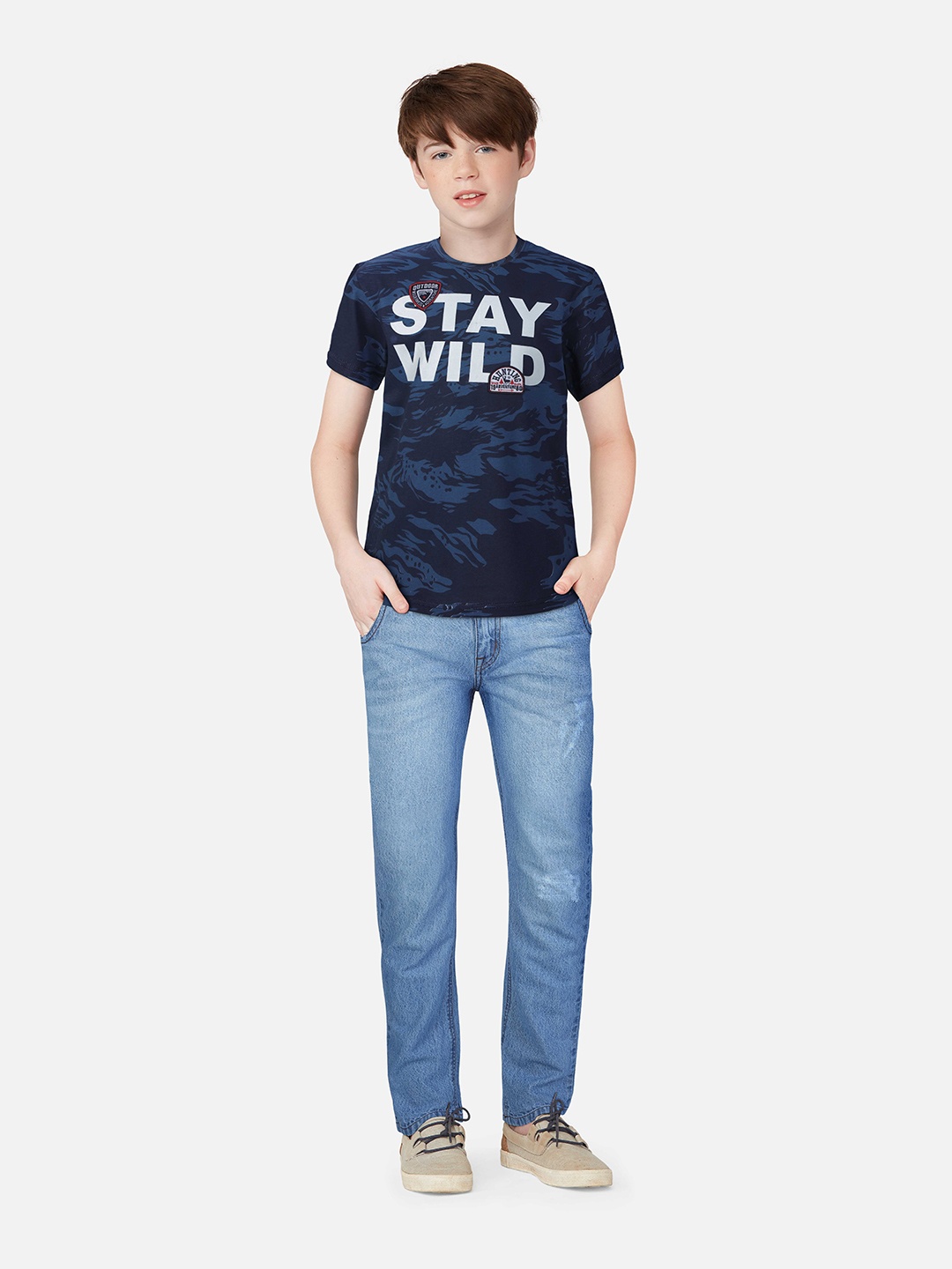 

Gini and Jony Boys Camouflage Printed Cotton T-Shirt, Navy blue