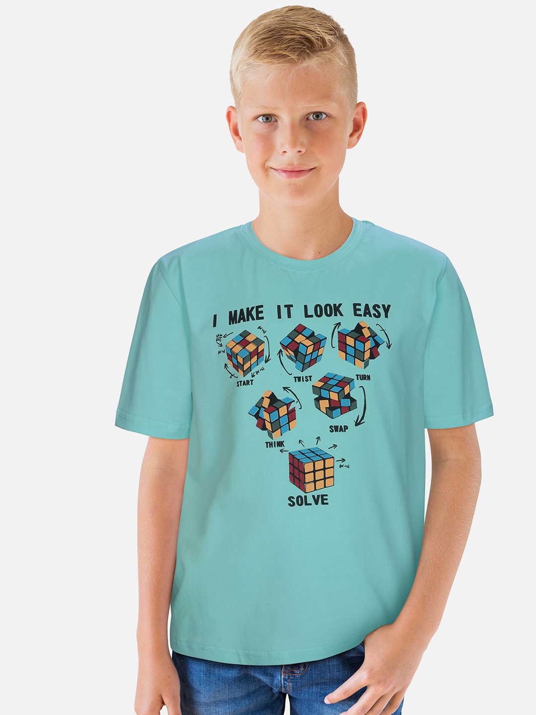 Gini and Jony Boys Graphic Printed Cotton T-Shirt, Sea green