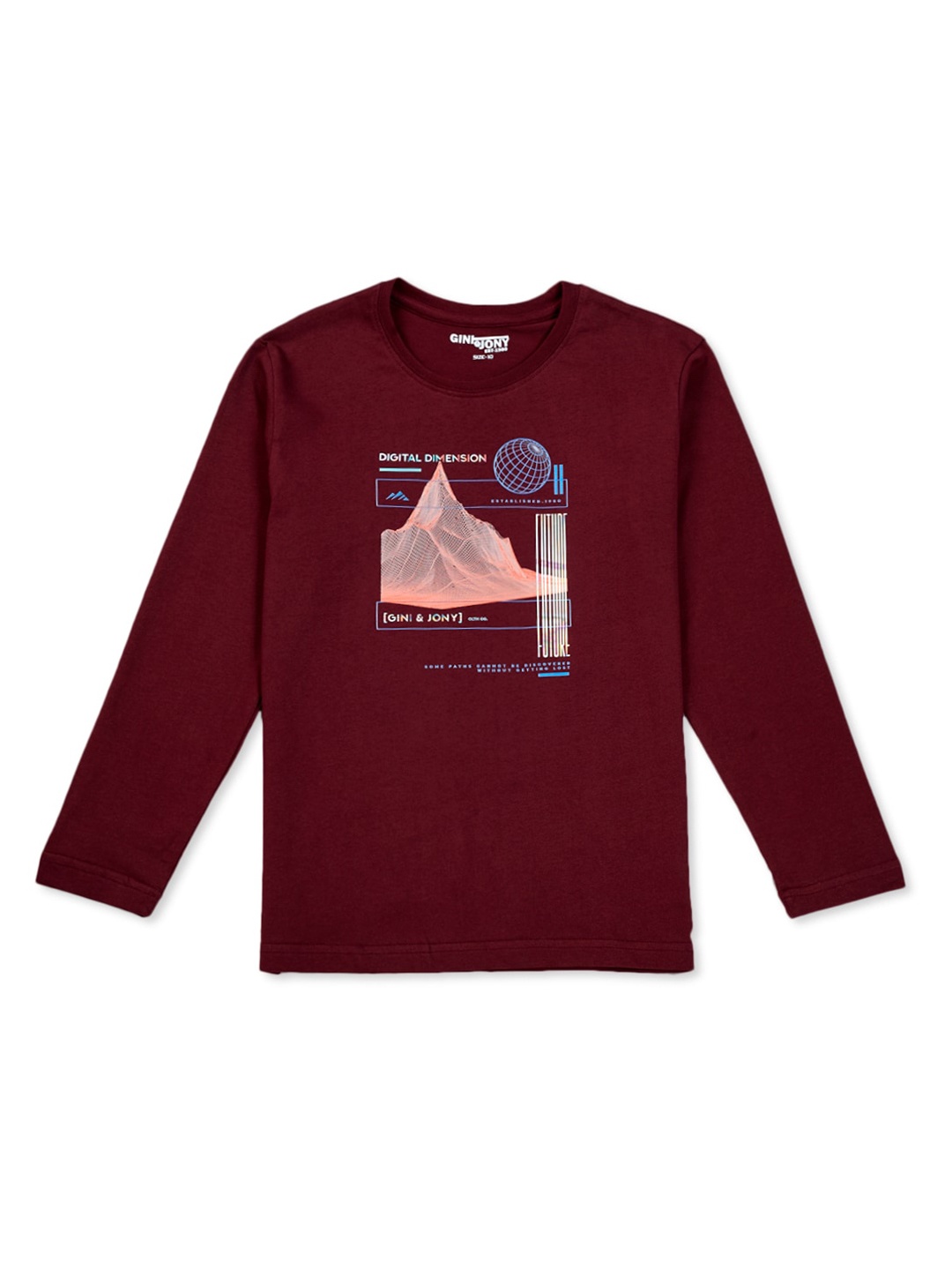 

Gini and Jony Boys Graphic Printed Cotton T-Shirt, Maroon