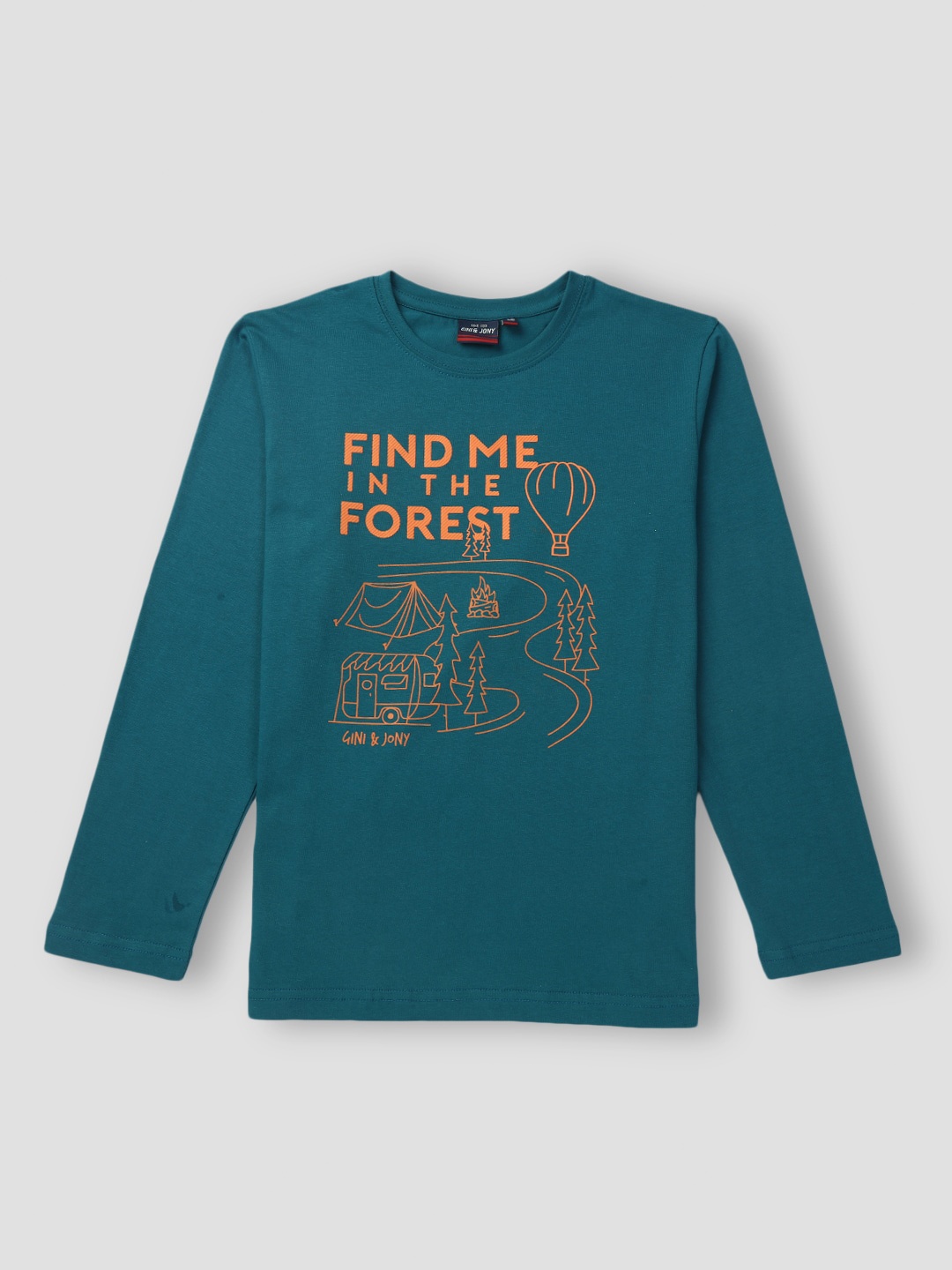 

Gini and Jony Boys Printed Cotton T-Shirt, Sea green
