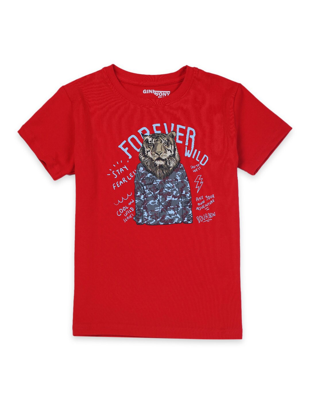 

Gini and Jony Boys Graphic Printed Cotton T-Shirt, Red