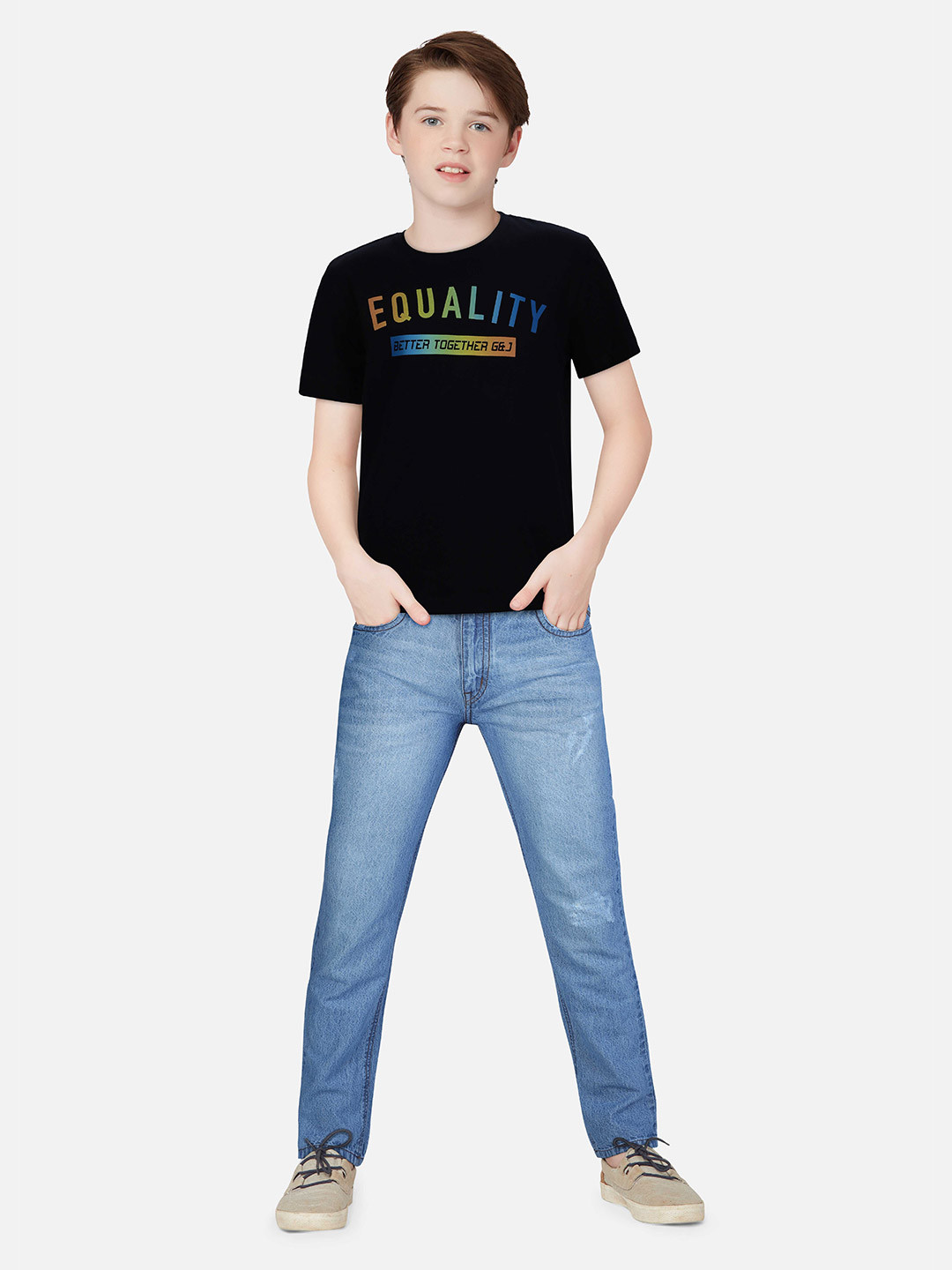 

Gini and Jony Boys Typography Printed Cotton T-Shirt, Black