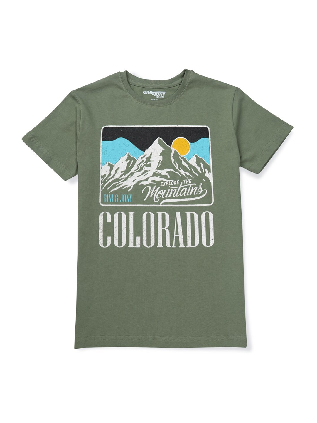 

Gini and Jony Boys Graphic Printed Cotton T-Shirt, Olive