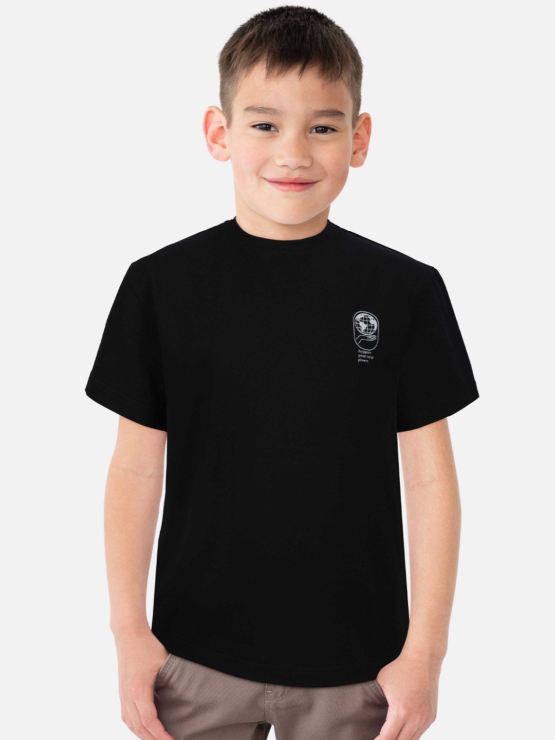 

Gini and Jony Boys Printed Cotton T-Shirt, Black