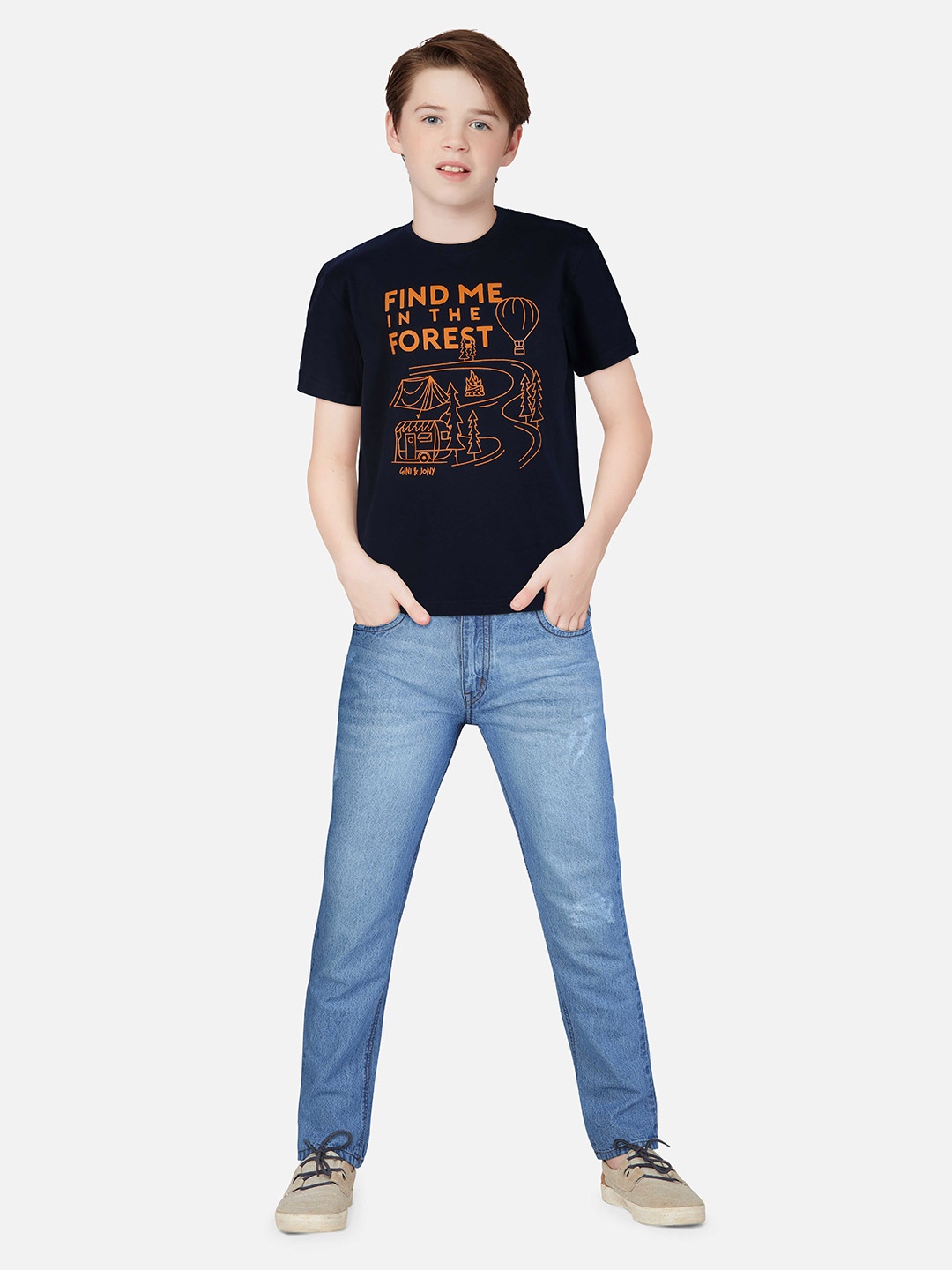 

Gini and Jony Boys Printed Cotton T-Shirt, Navy blue
