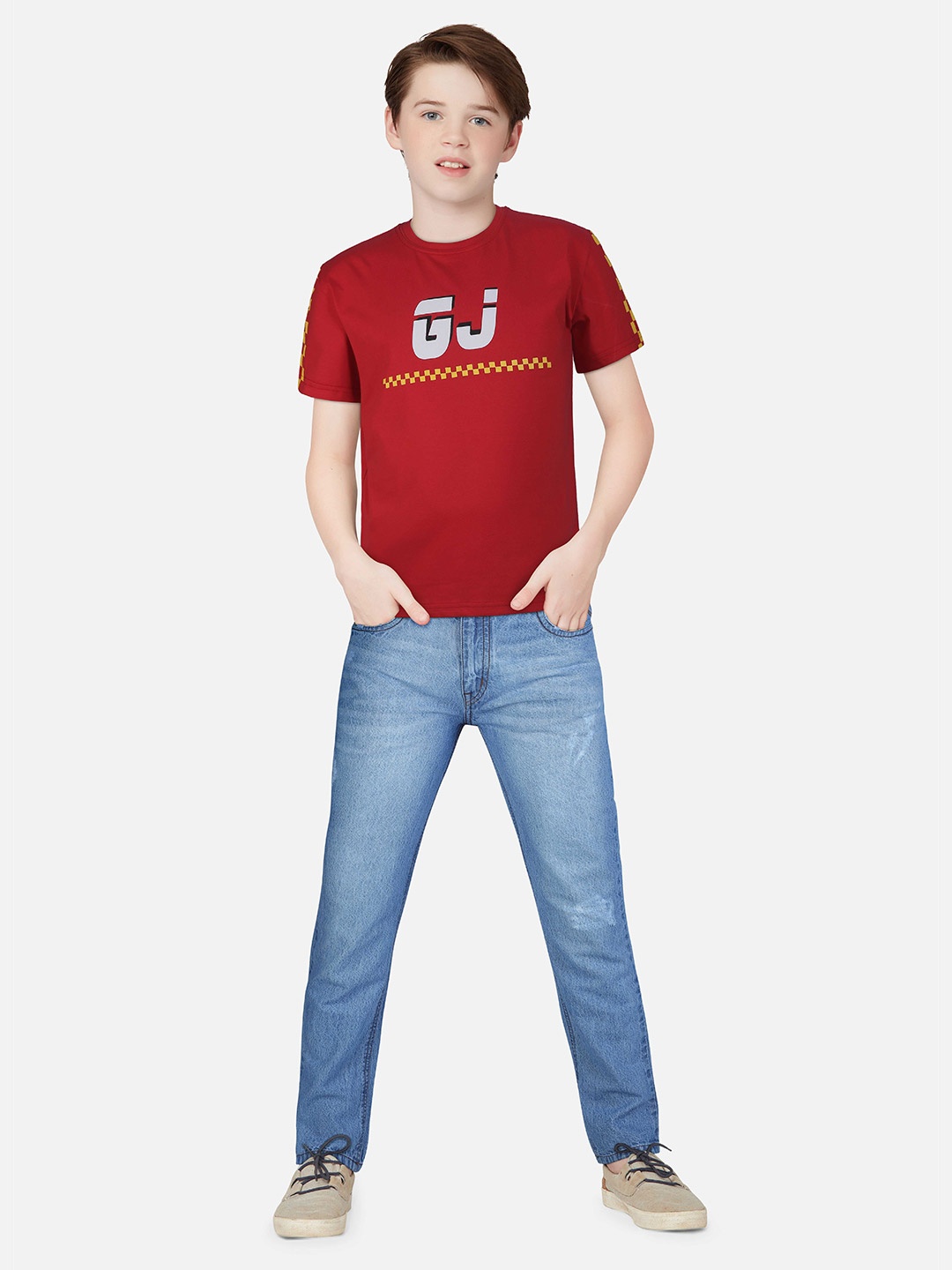 

Gini and Jony Boys Printed Cotton T-Shirt, Red