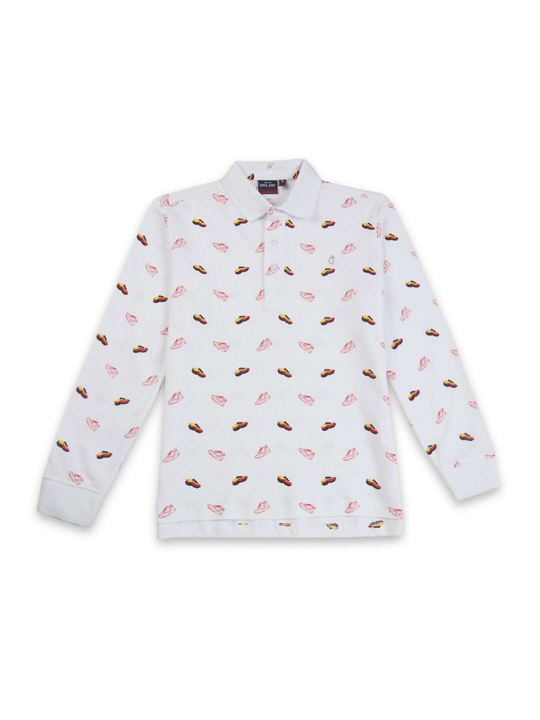 

Gini and Jony Boys Printed Cotton Polo Collar T-Shirt, White