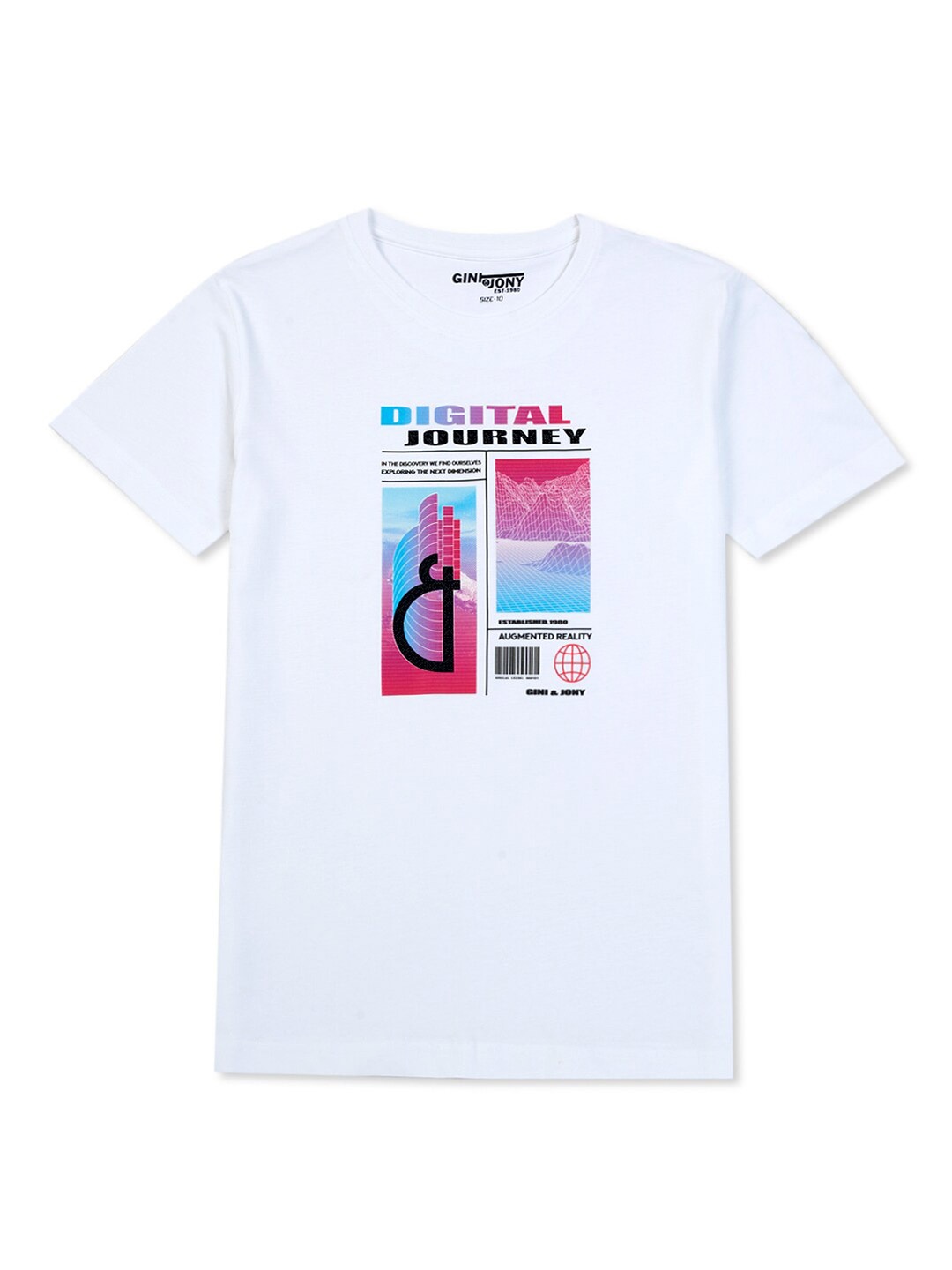 

Gini and Jony Boys Graphic Printed Cotton T-Shirt, White