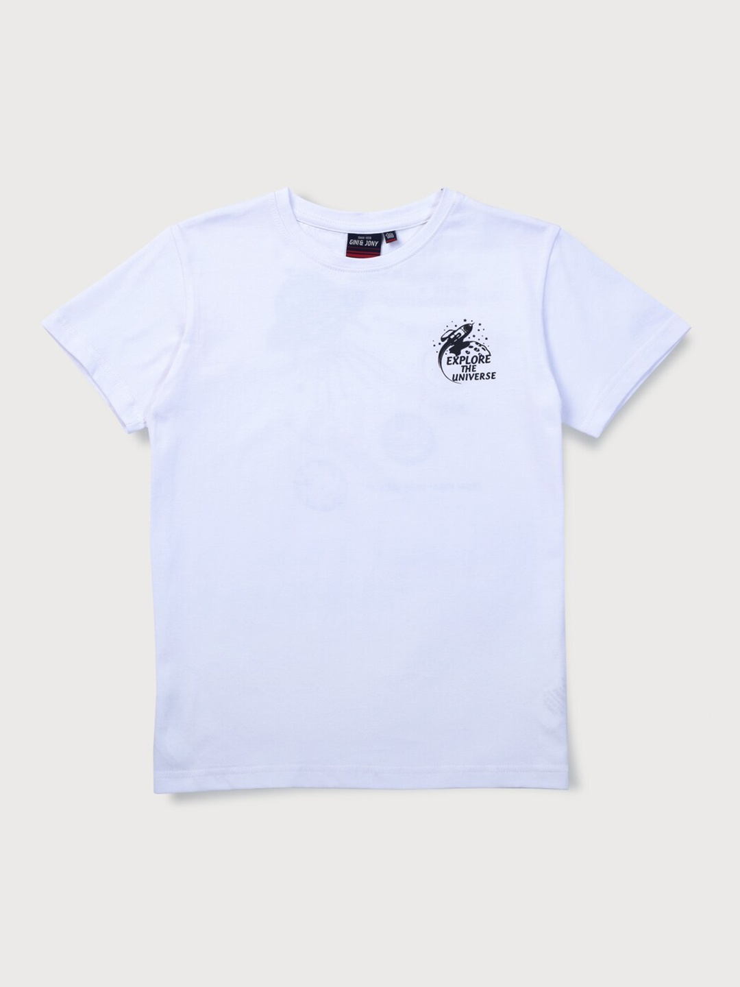 Gini and Jony Boys Printed Cotton T-Shirt, White