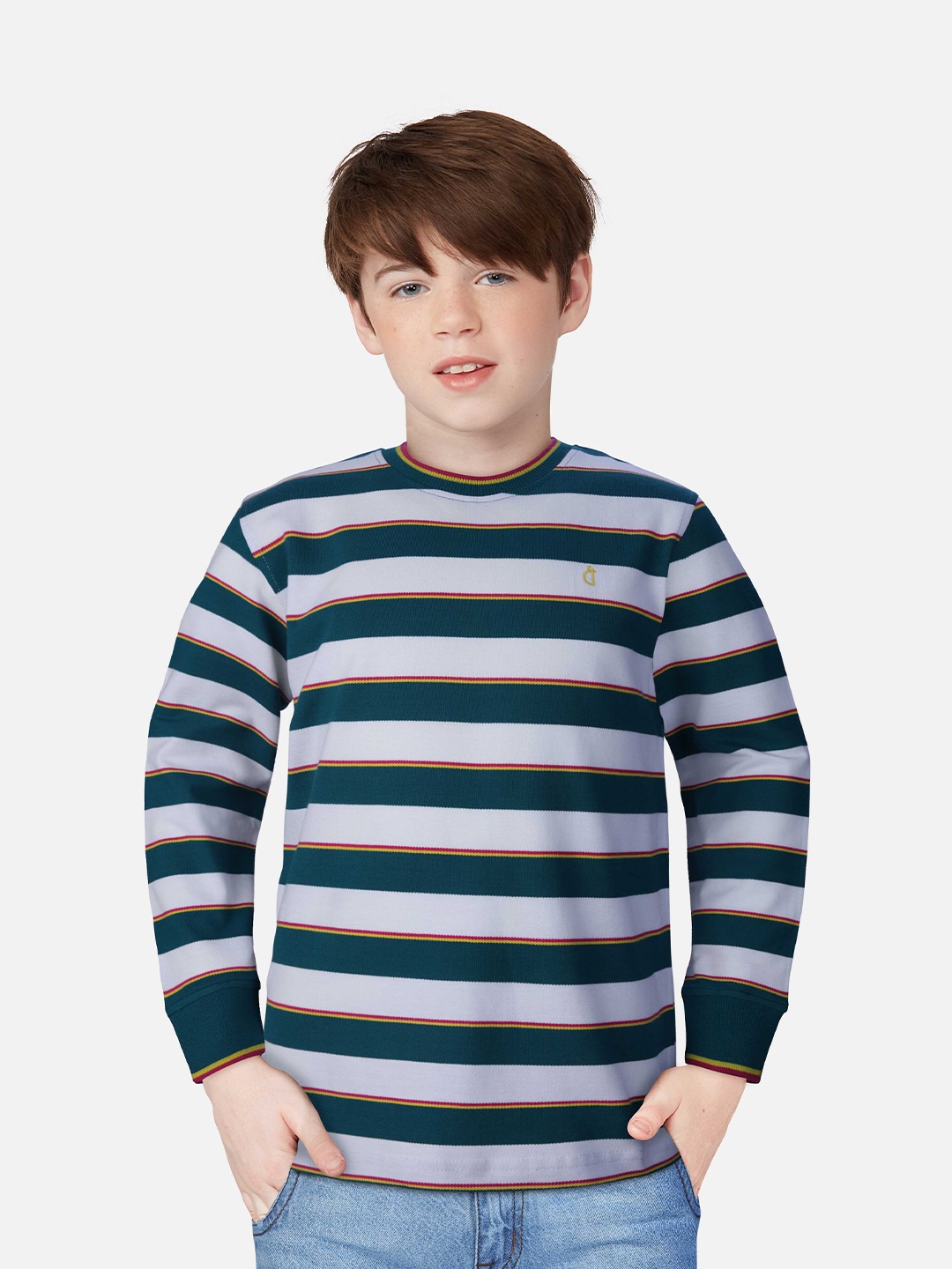 

Gini and Jony Boys Striped Cotton T-Shirt, Green