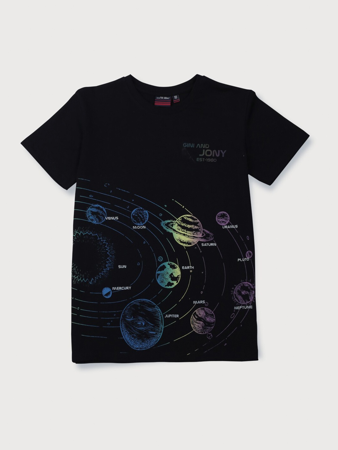 Gini and Jony Boys Graphic Printed Cotton T-Shirt, Black