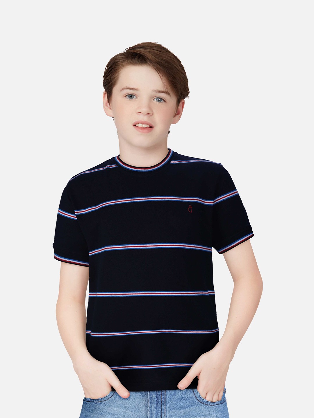 

Gini and Jony Boys Striped Cotton T-shirt, Navy blue