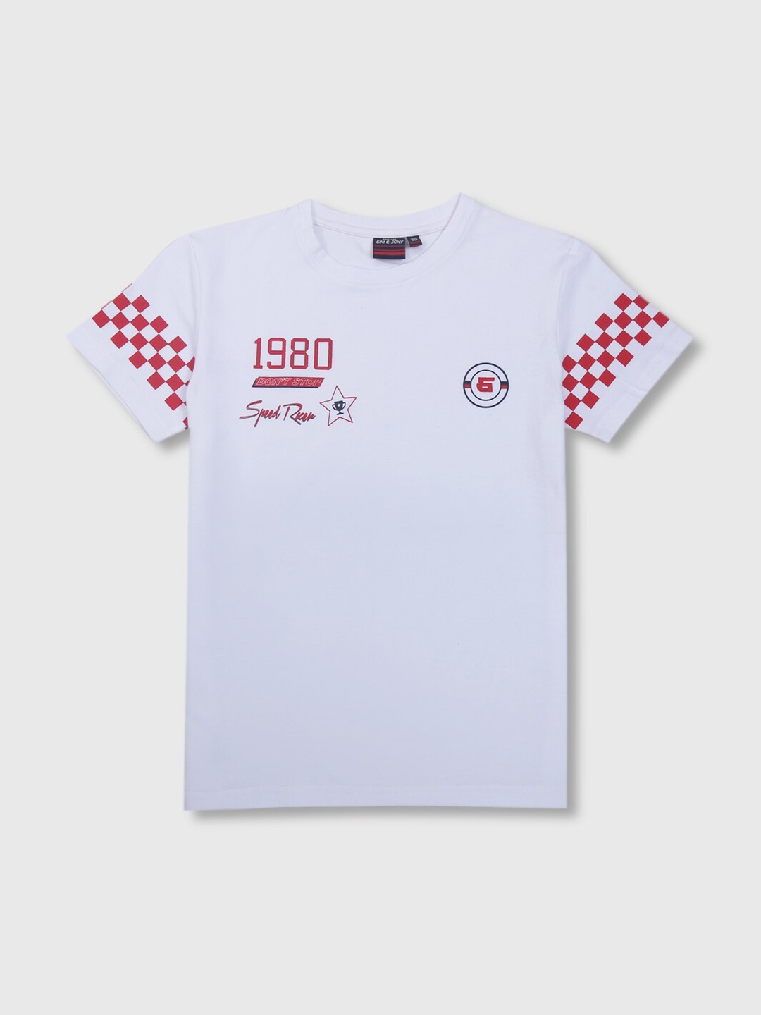 

Gini and Jony Boys Printed Cotton T-shirt, White